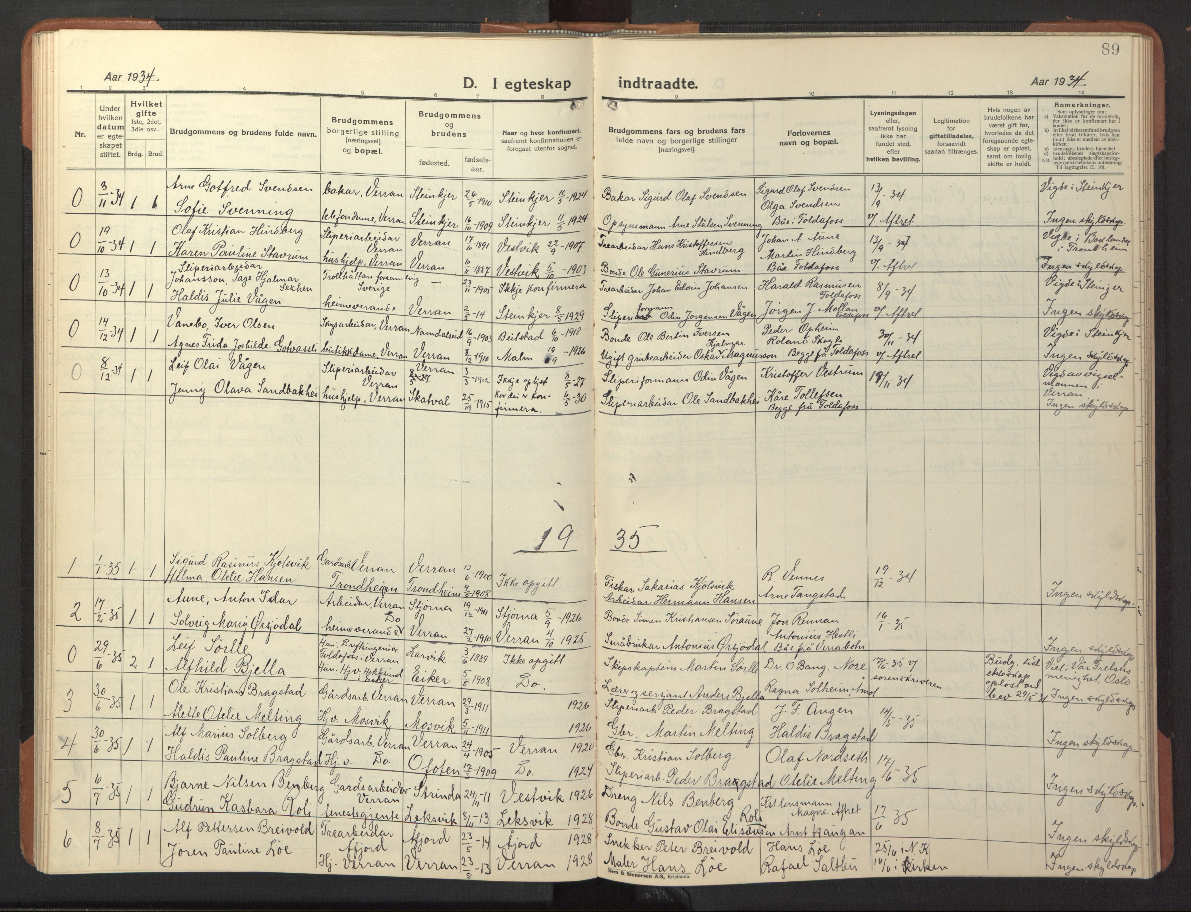 Ministerialprotokoller, klokkerbøker og fødselsregistre - Nord-Trøndelag, SAT/A-1458/744/L0425: Parish register (copy) no. 744C04, 1924-1947, p. 89
