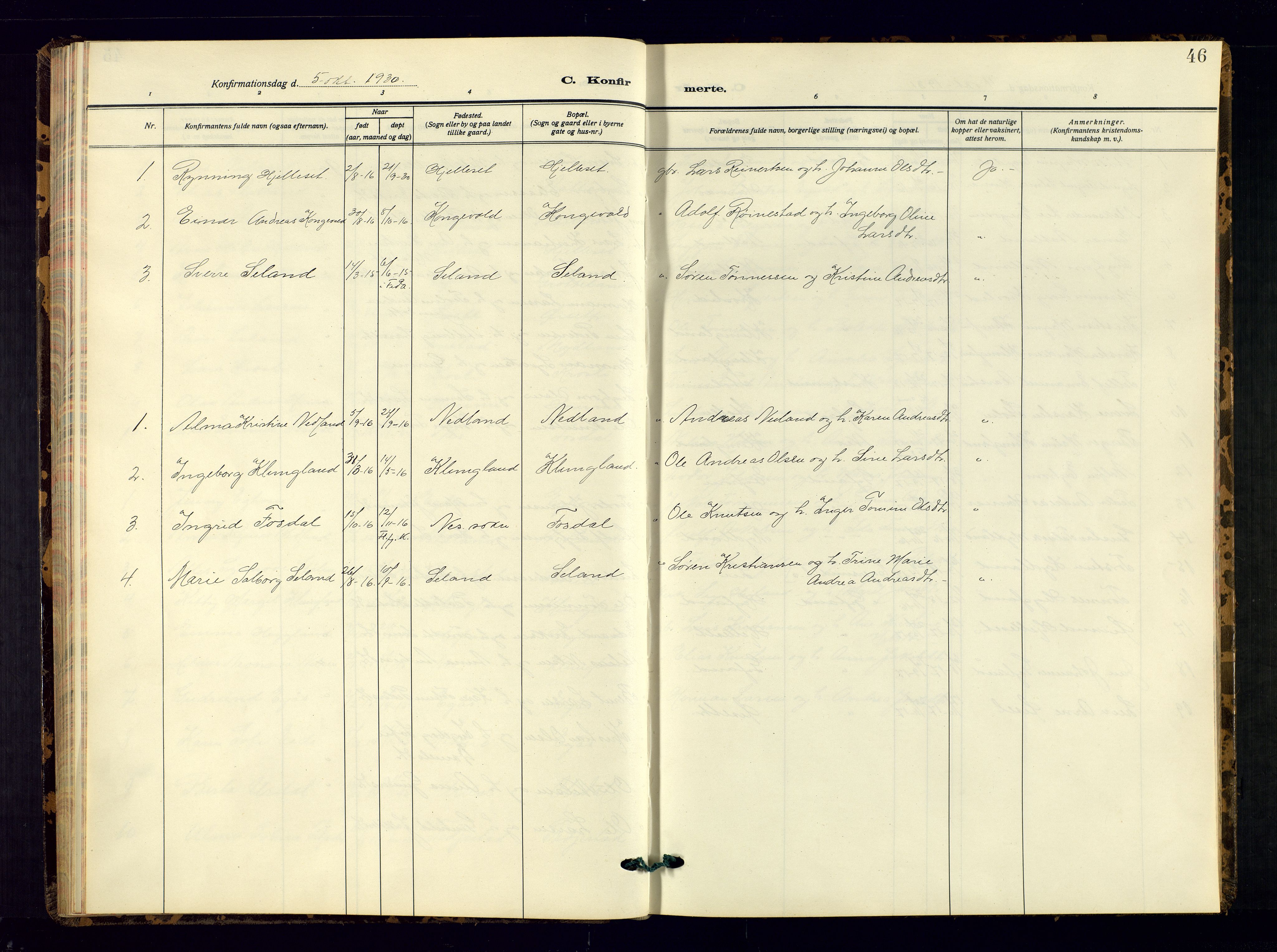 Bakke sokneprestkontor, AV/SAK-1111-0002/F/Fb/Fbb/L0005: Parish register (copy) no. B 5, 1927-1947, p. 46