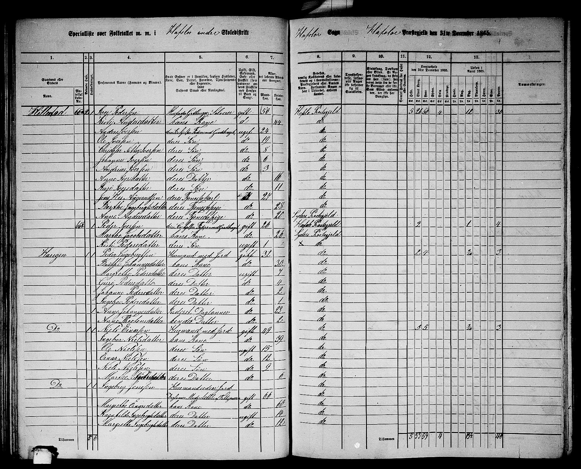 RA, 1865 census for Hafslo, 1865, p. 56