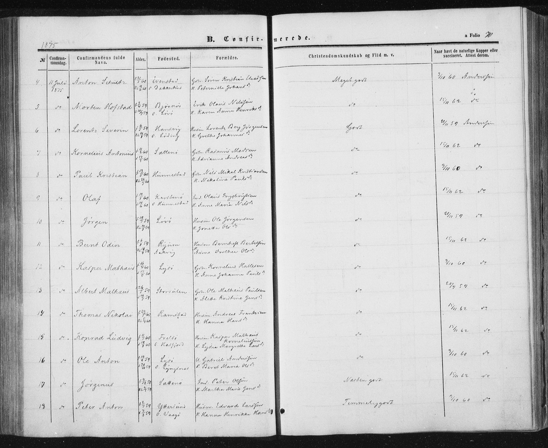 Ministerialprotokoller, klokkerbøker og fødselsregistre - Nord-Trøndelag, AV/SAT-A-1458/784/L0670: Parish register (official) no. 784A05, 1860-1876, p. 70