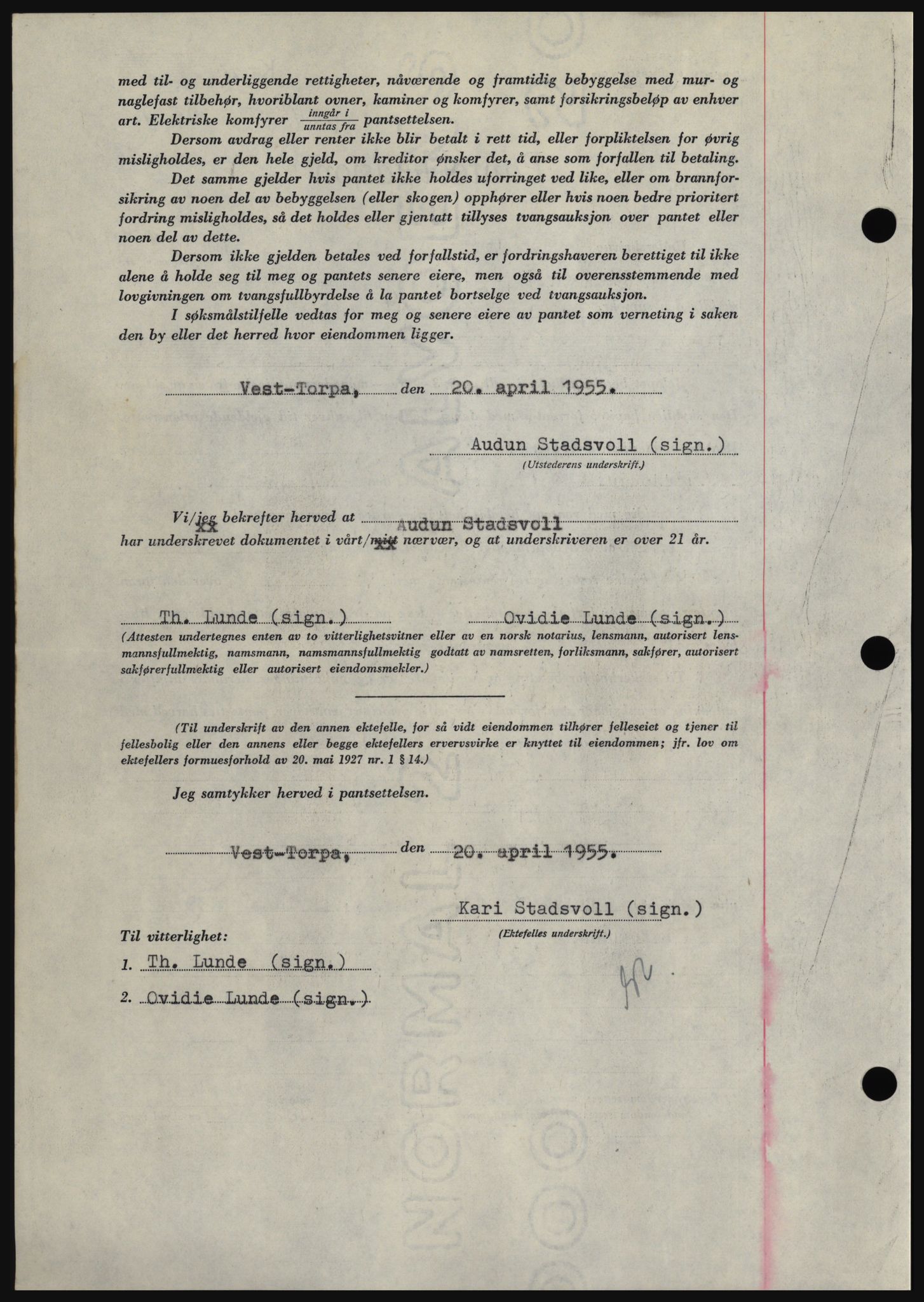 Hadeland og Land tingrett, SAH/TING-010/H/Hb/Hbc/L0032: Mortgage book no. B32, 1955-1955, Diary no: : 1134/1955