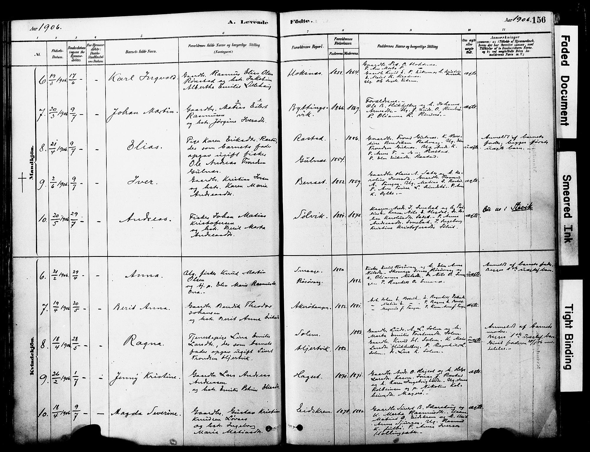 Ministerialprotokoller, klokkerbøker og fødselsregistre - Møre og Romsdal, SAT/A-1454/560/L0721: Parish register (official) no. 560A05, 1878-1917, p. 156