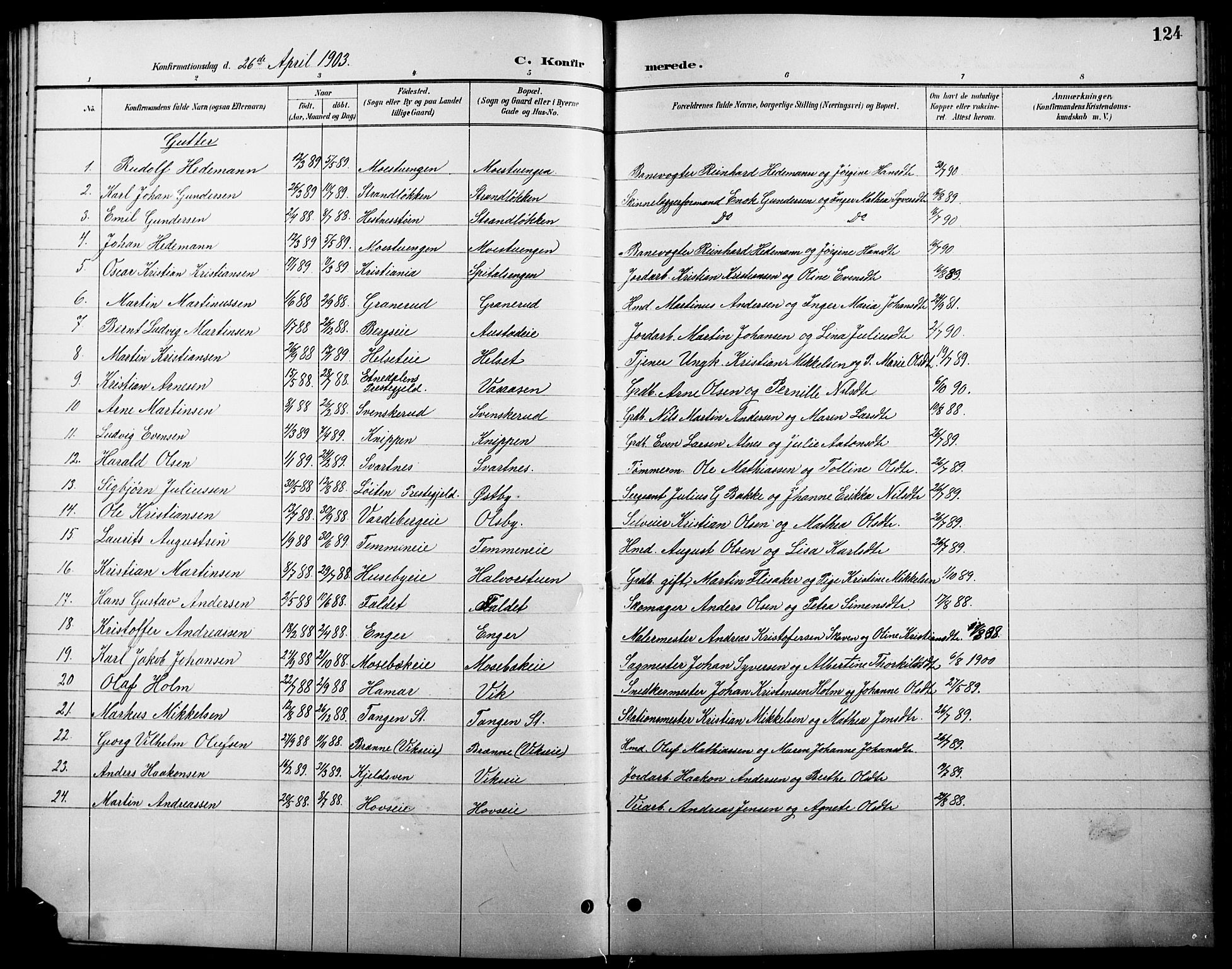 Stange prestekontor, SAH/PREST-002/L/L0011: Parish register (copy) no. 11, 1895-1917, p. 124