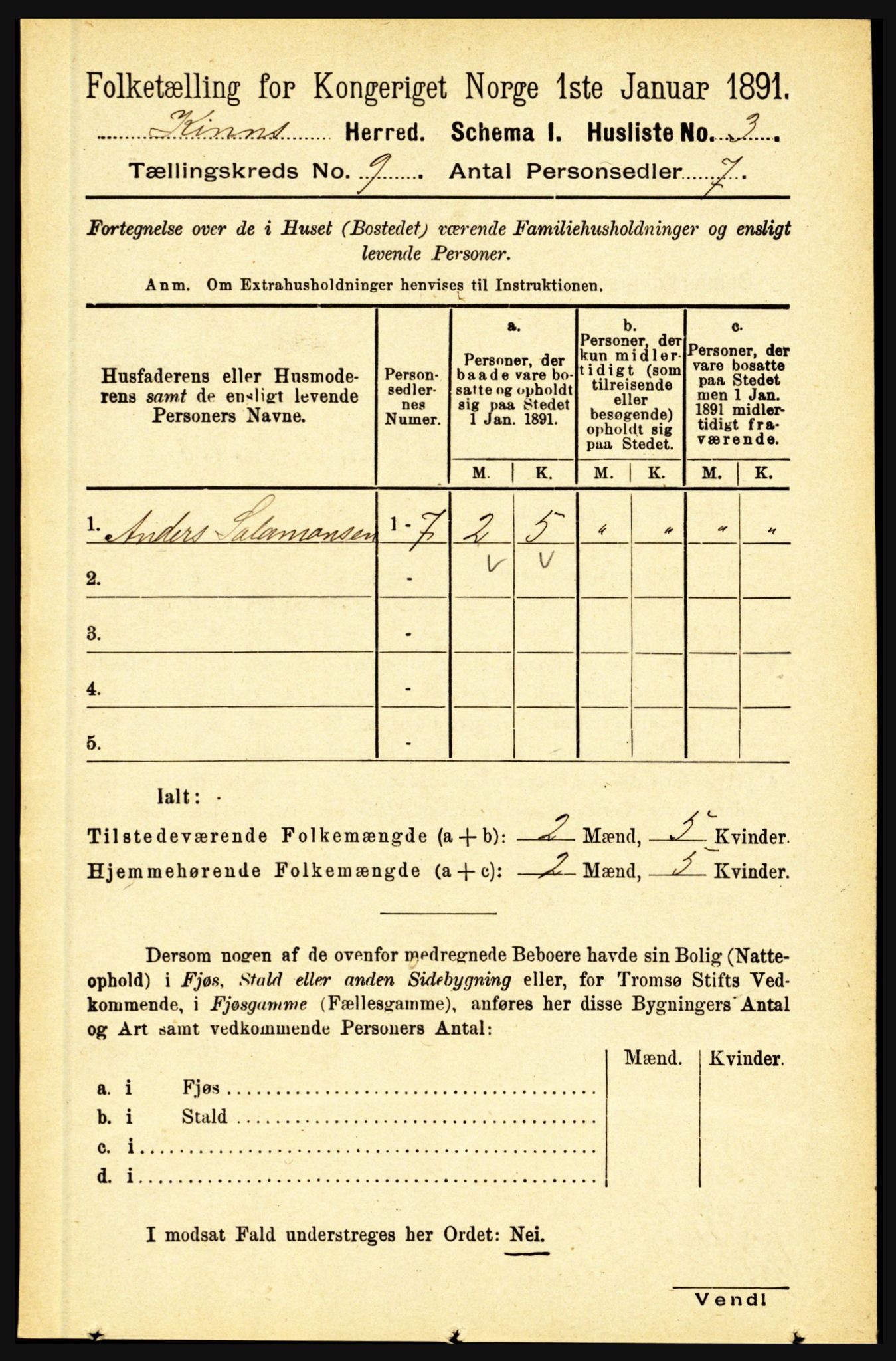 RA, 1891 census for 1437 Kinn, 1891, p. 3402