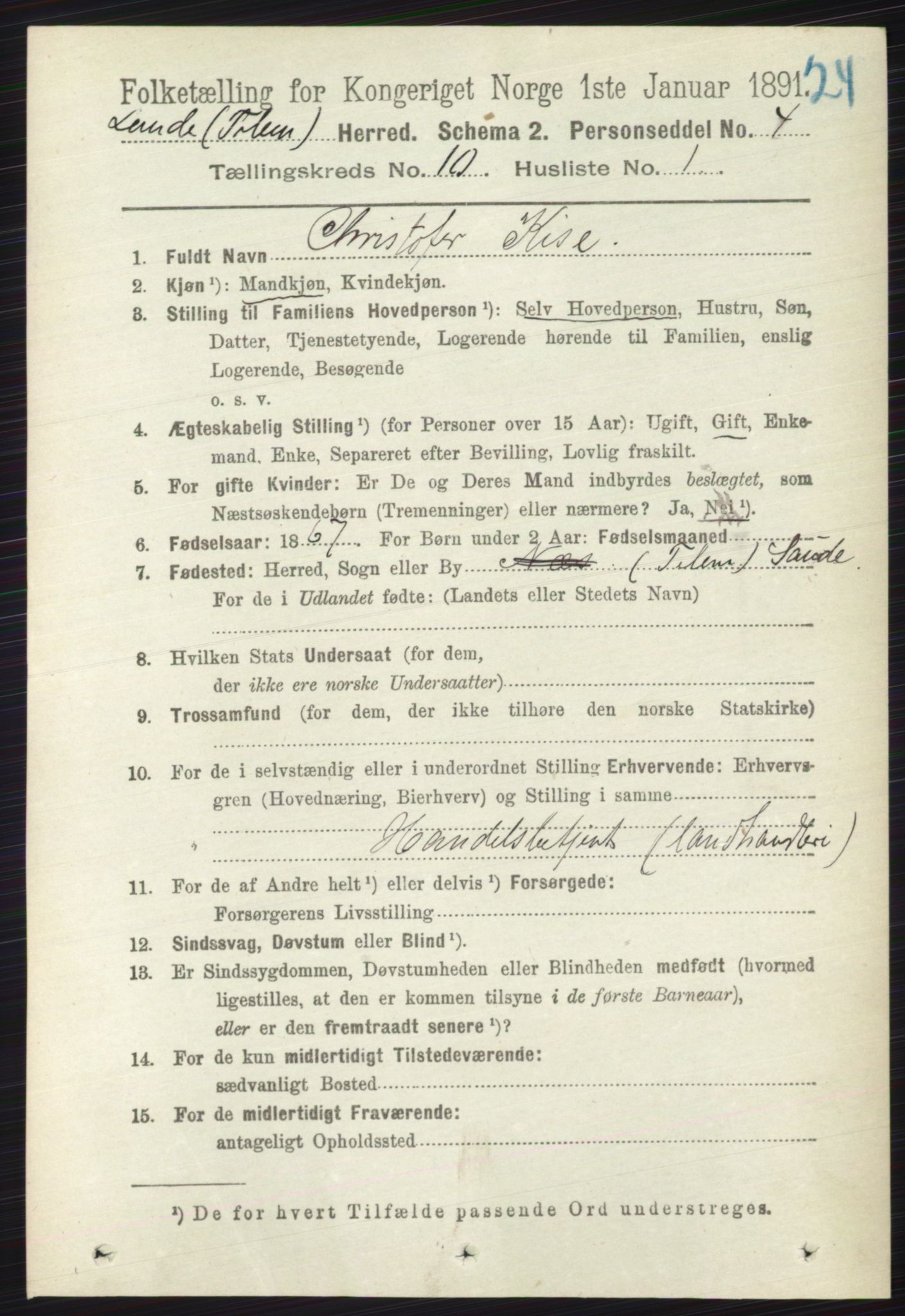 RA, 1891 census for 0820 Lunde, 1891, p. 2885