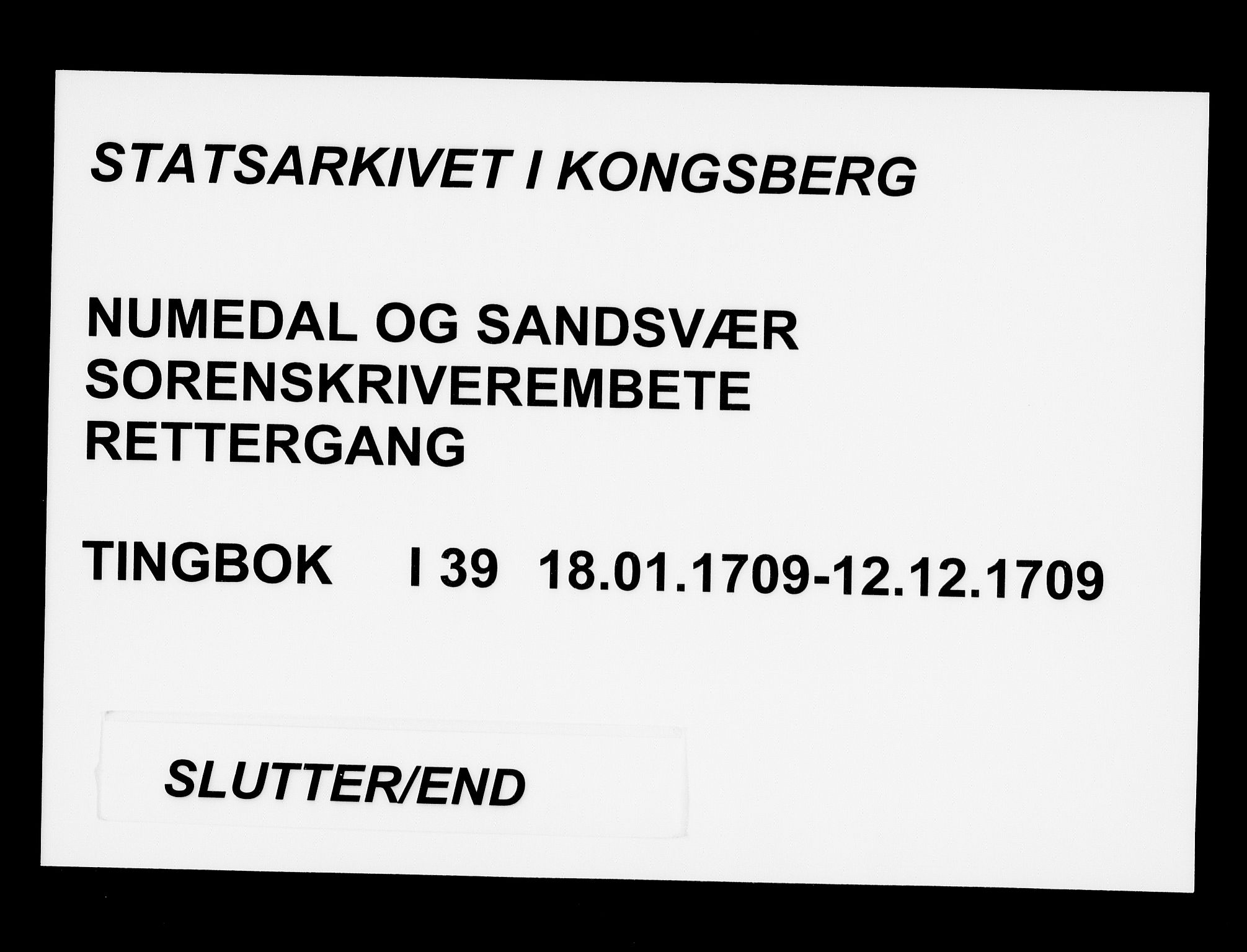 Numedal og Sandsvær sorenskriveri, AV/SAKO-A-128/F/Fa/Faa/L0039: Tingbøker, 1709