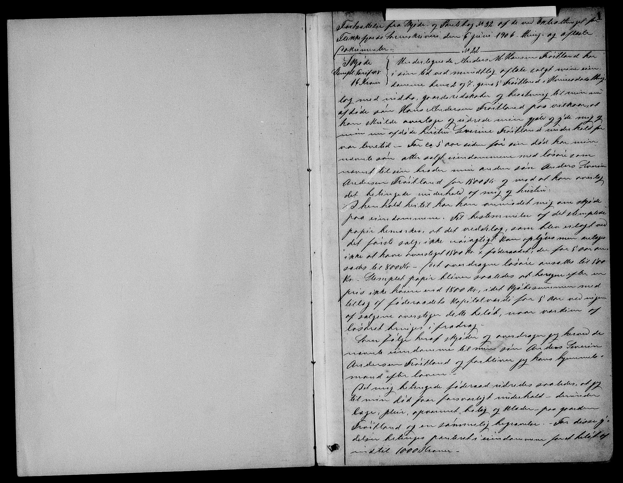 Flekkefjord sorenskriveri, AV/SAK-1221-0001/G/Gb/Gba/L0033: Mortgage book no. 33, 1906-1908, p. 1