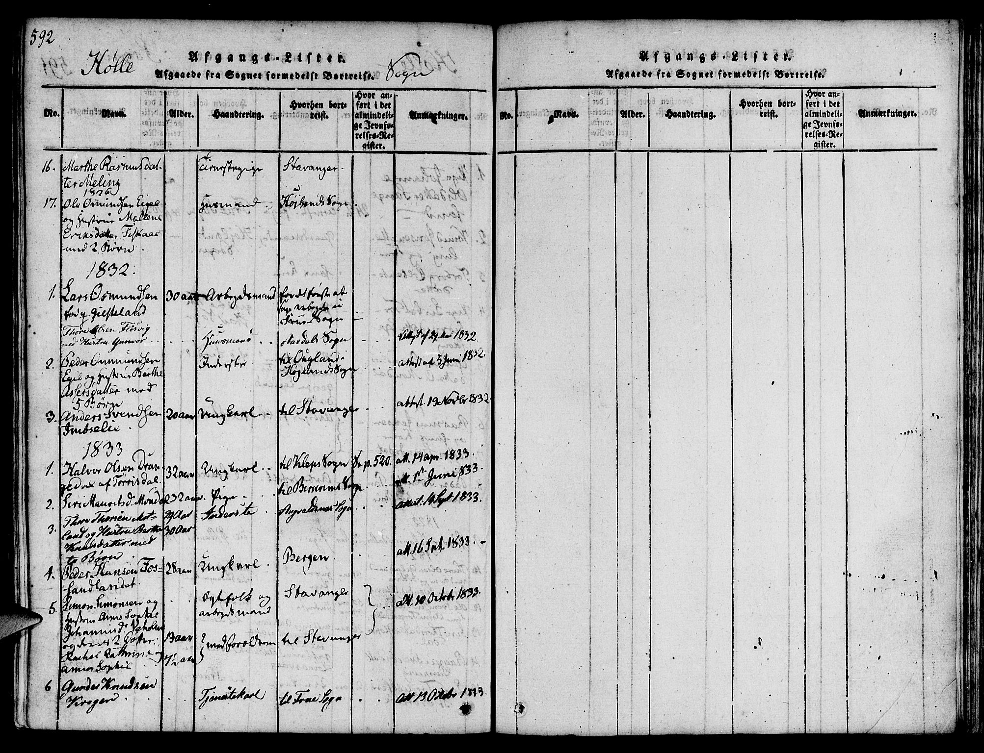 Strand sokneprestkontor, SAST/A-101828/H/Ha/Haa/L0004: Parish register (official) no. A 4 /2, 1816-1833, p. 592-593