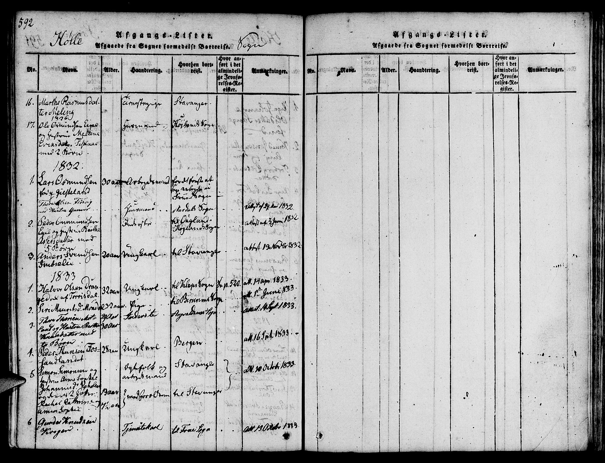 Strand sokneprestkontor, AV/SAST-A-101828/H/Ha/Haa/L0004: Parish register (official) no. A 4 /2, 1816-1833, p. 592-593