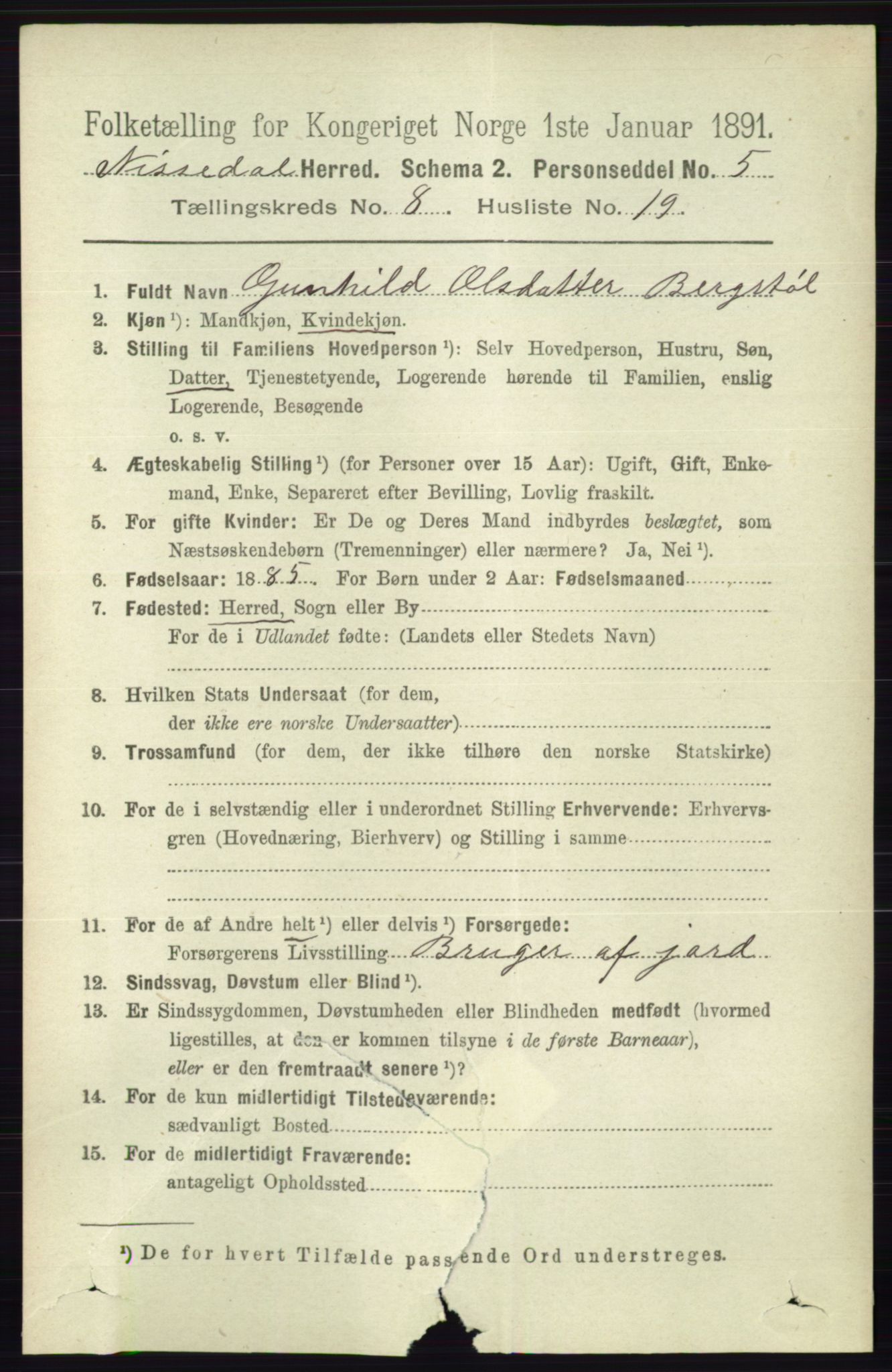 RA, 1891 census for 0830 Nissedal, 1891, p. 1808