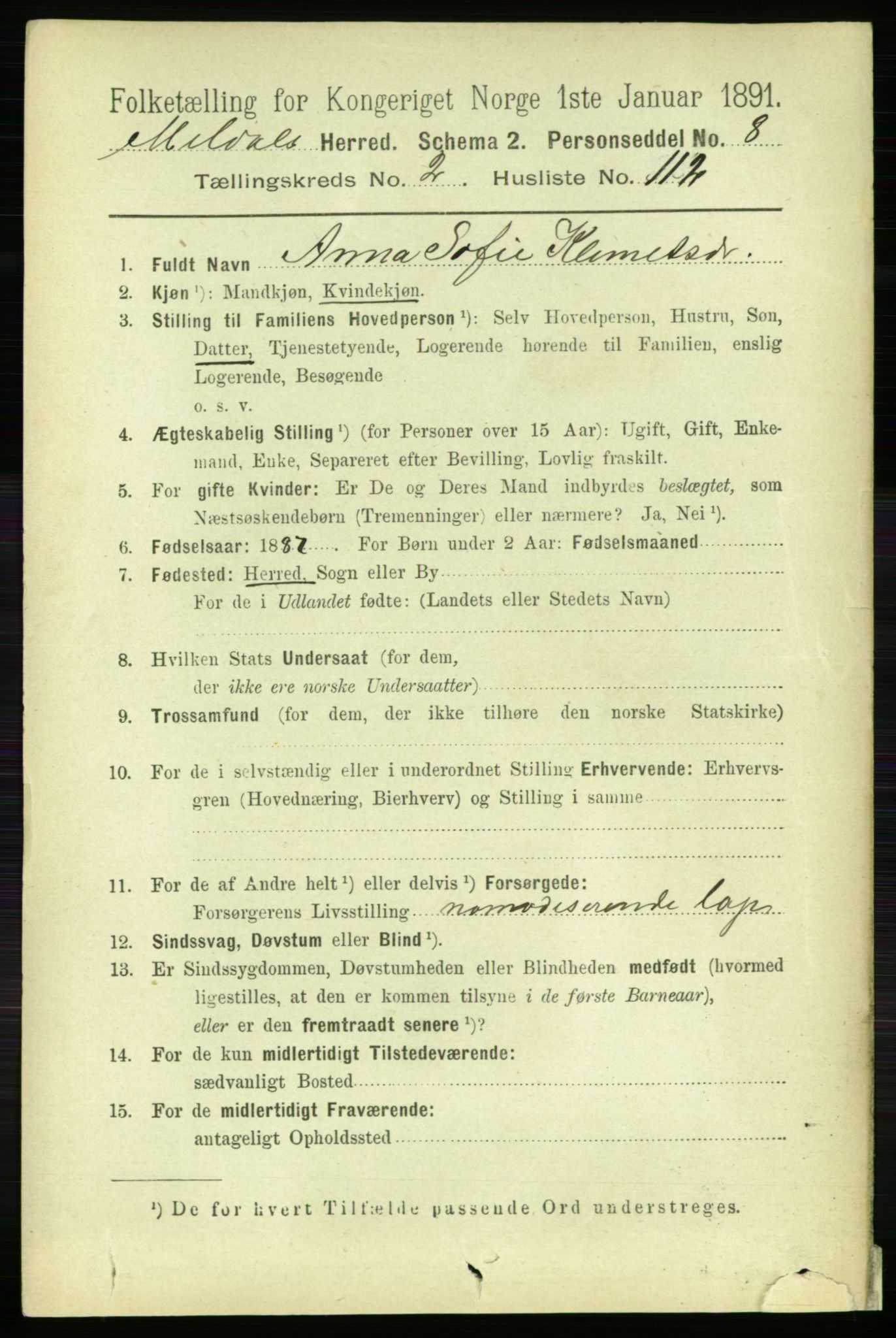 RA, 1891 census for 1636 Meldal, 1891, p. 1699