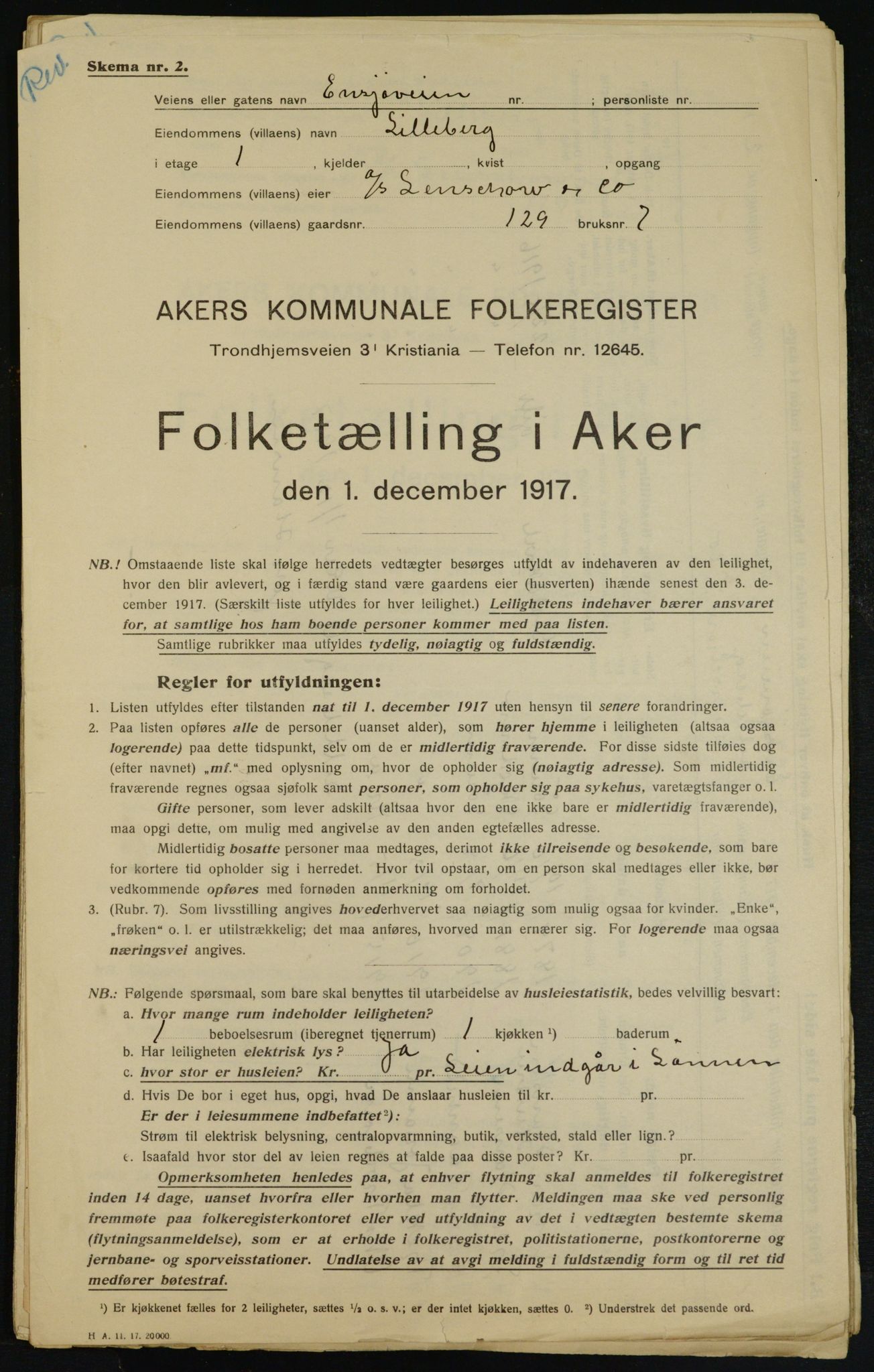 OBA, Municipal Census 1917 for Aker, 1917, p. 27538