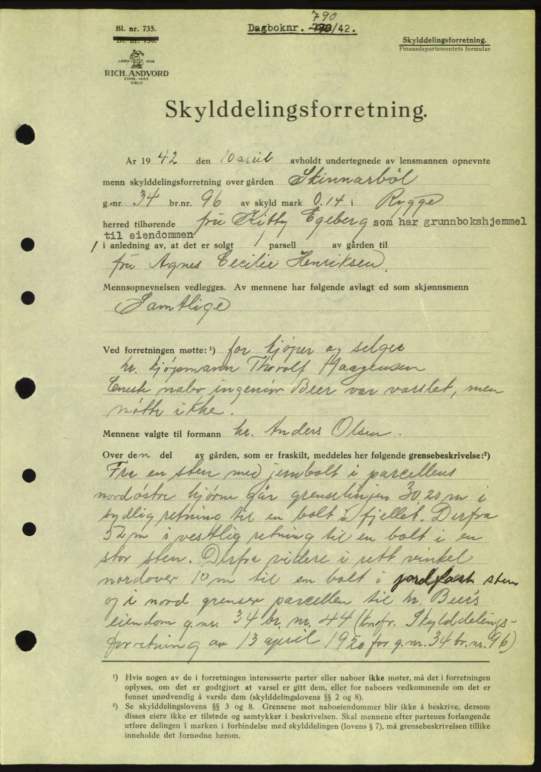 Moss sorenskriveri, SAO/A-10168: Mortgage book no. A9, 1941-1942, Diary no: : 790/1942