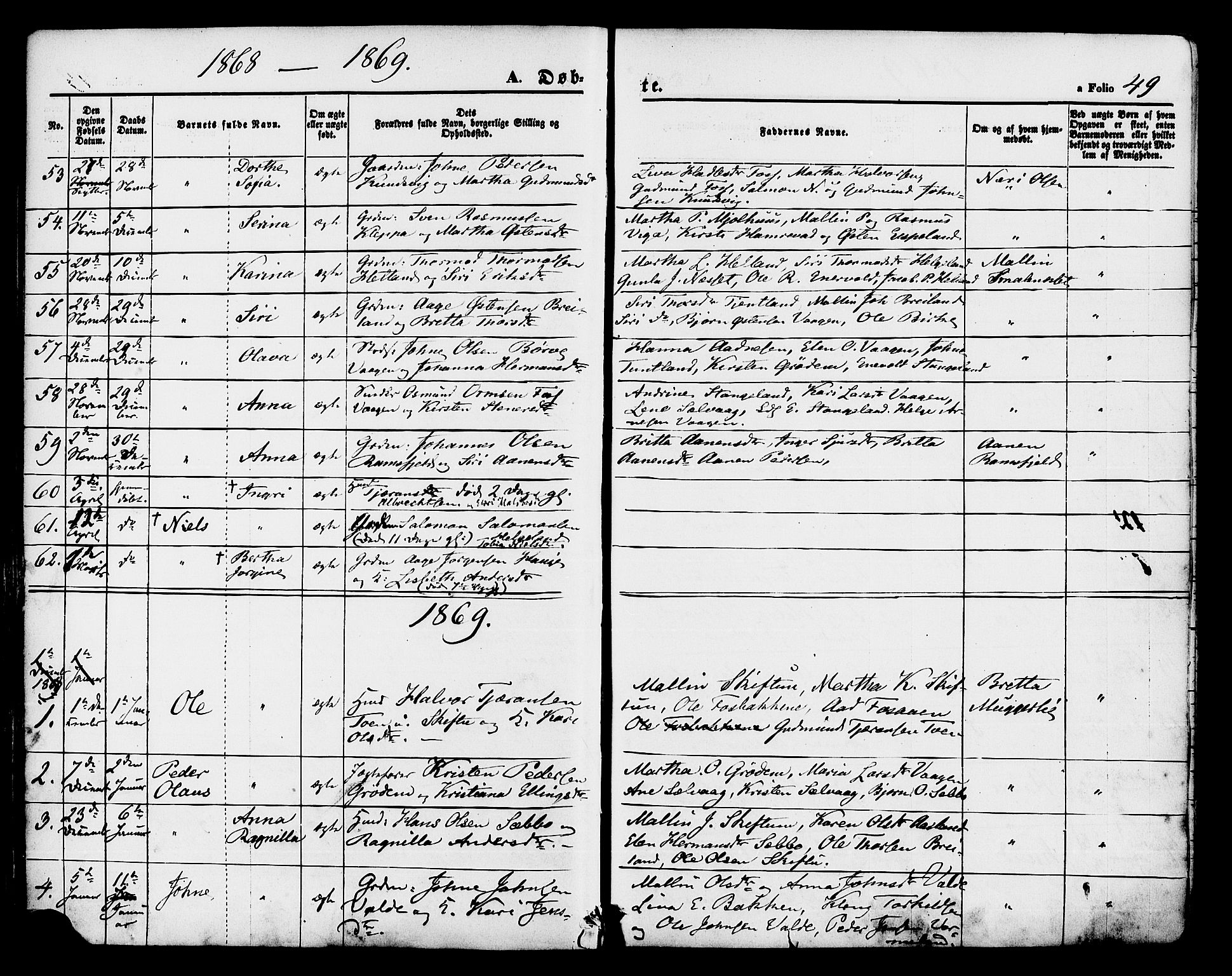 Hjelmeland sokneprestkontor, SAST/A-101843/01/IV/L0011: Parish register (official) no. A 11, 1861-1878, p. 49