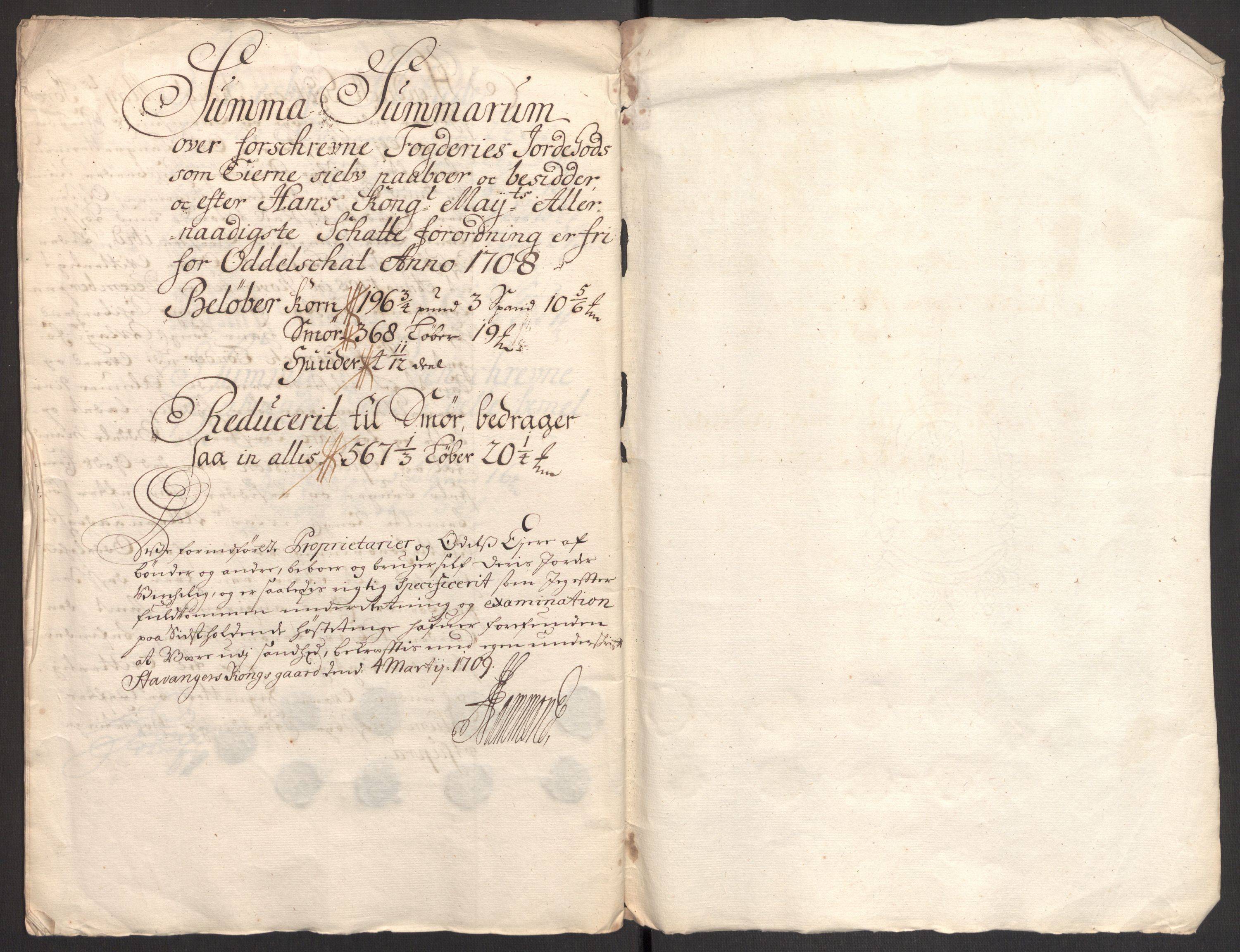 Rentekammeret inntil 1814, Reviderte regnskaper, Fogderegnskap, AV/RA-EA-4092/R47/L2861: Fogderegnskap Ryfylke, 1706-1709, p. 235