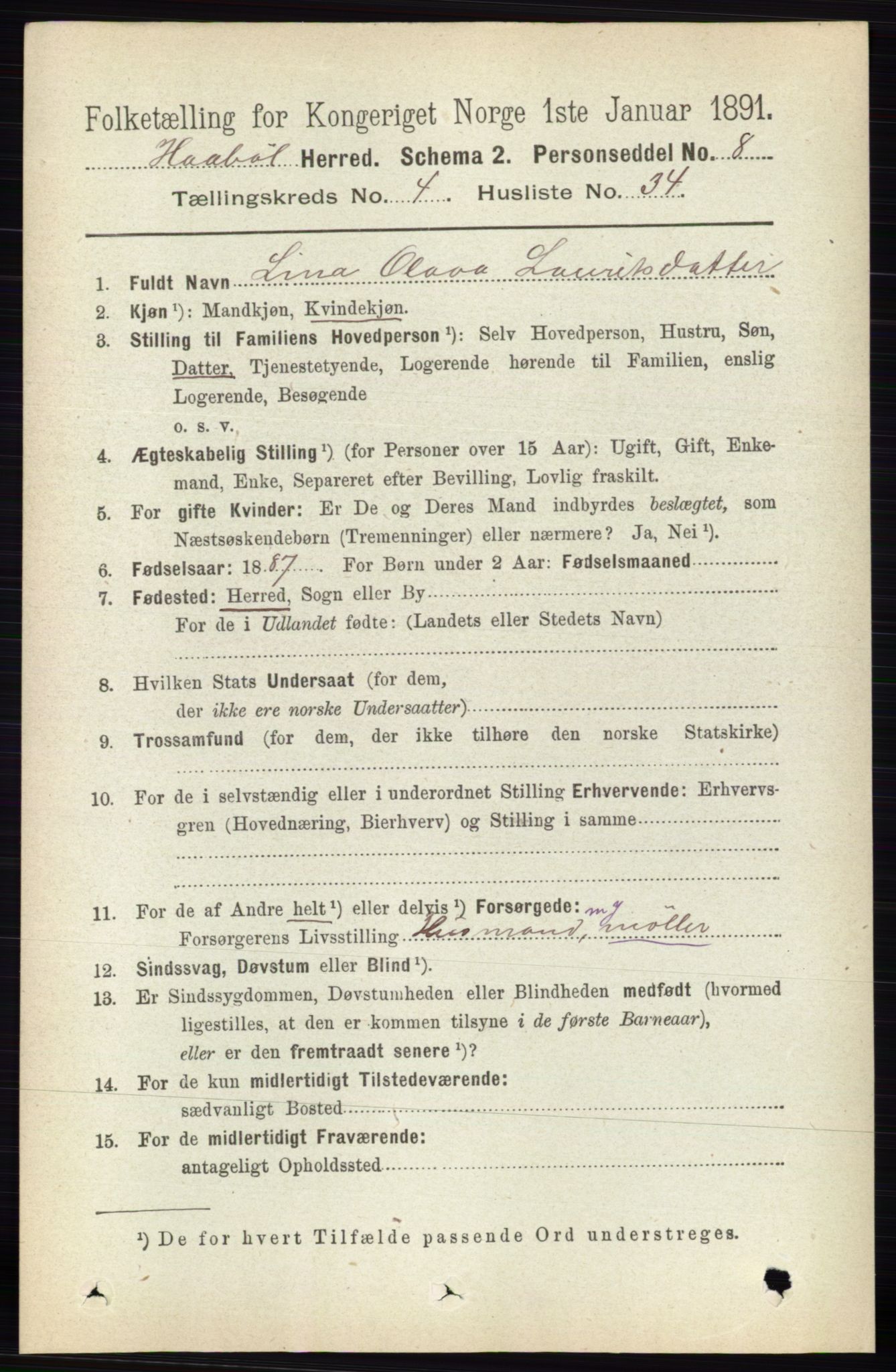 RA, 1891 census for 0138 Hobøl, 1891, p. 2613