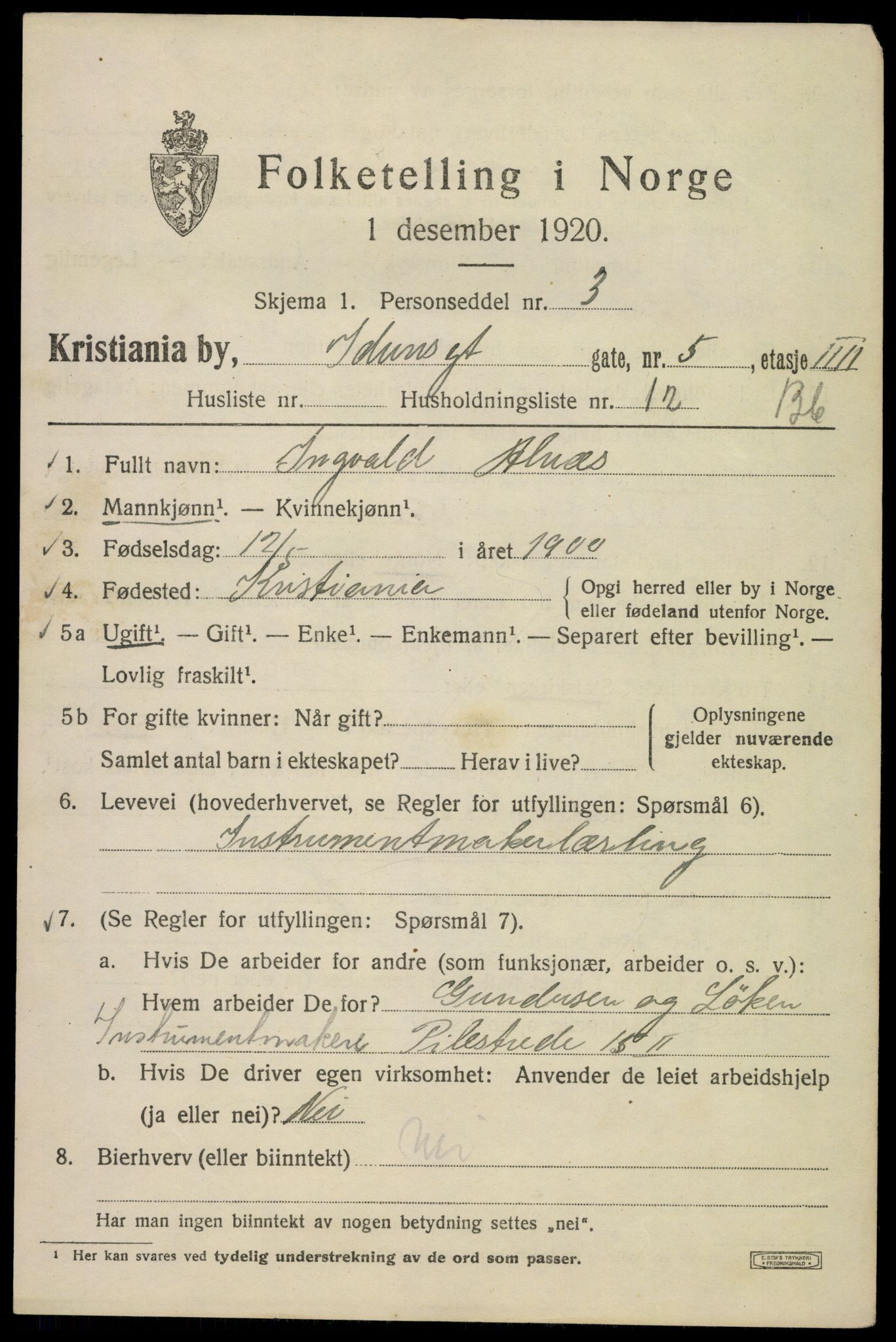 SAO, 1920 census for Kristiania, 1920, p. 307431