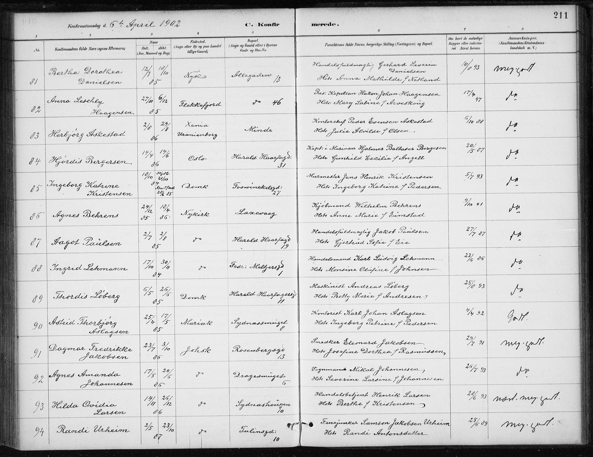 Johanneskirken sokneprestembete, AV/SAB-A-76001/H/Haa/L0008: Parish register (official) no. C 1, 1885-1907, p. 211