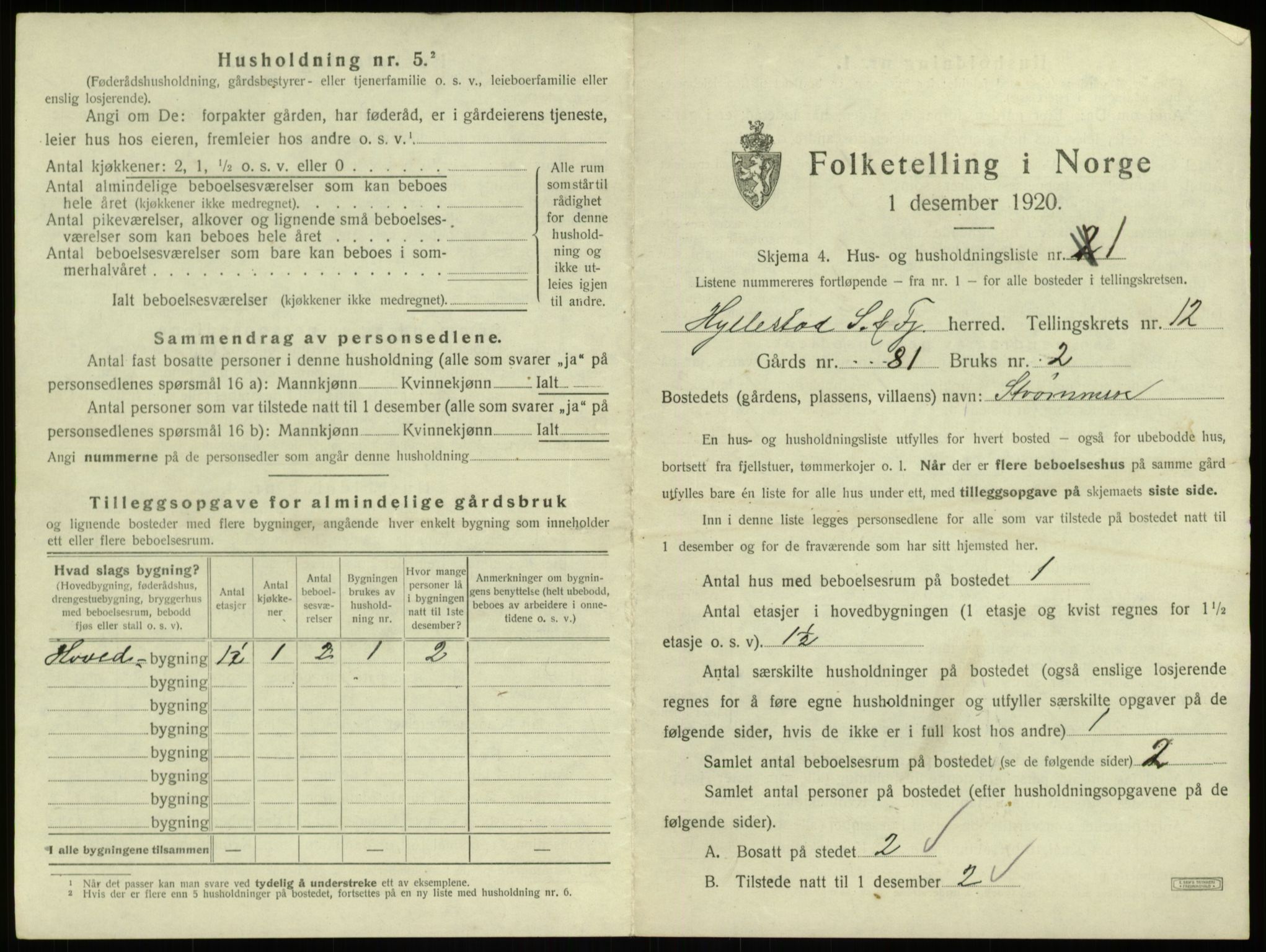 SAB, 1920 census for Hyllestad, 1920, p. 676