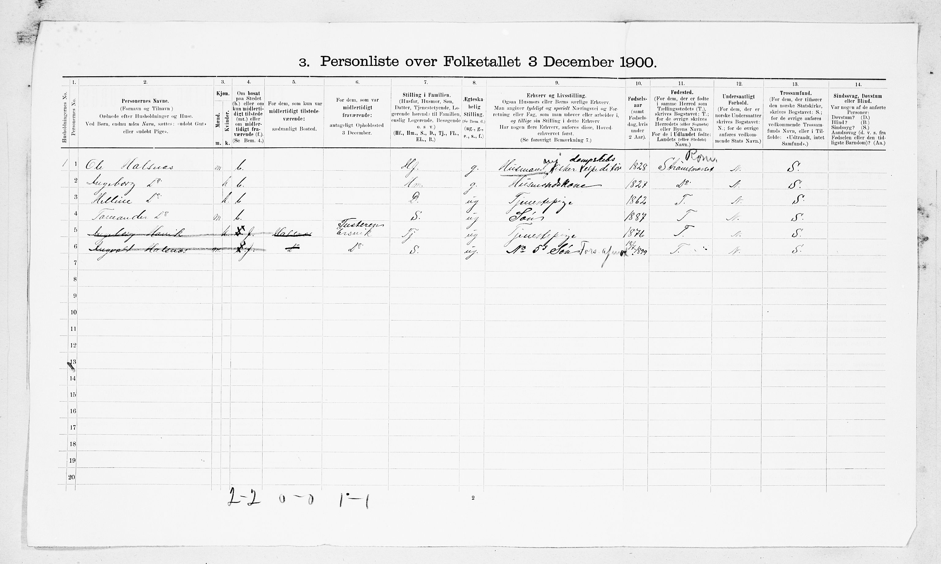 SAT, 1900 census for Tustna, 1900, p. 19