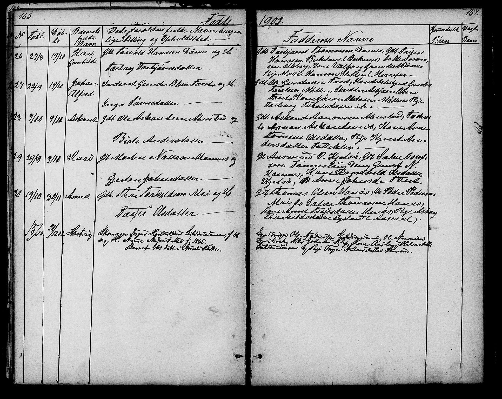 Evje sokneprestkontor, AV/SAK-1111-0008/F/Fb/Fbb/L0002: Parish register (copy) no. B 2, 1879-1909, p. 166-167