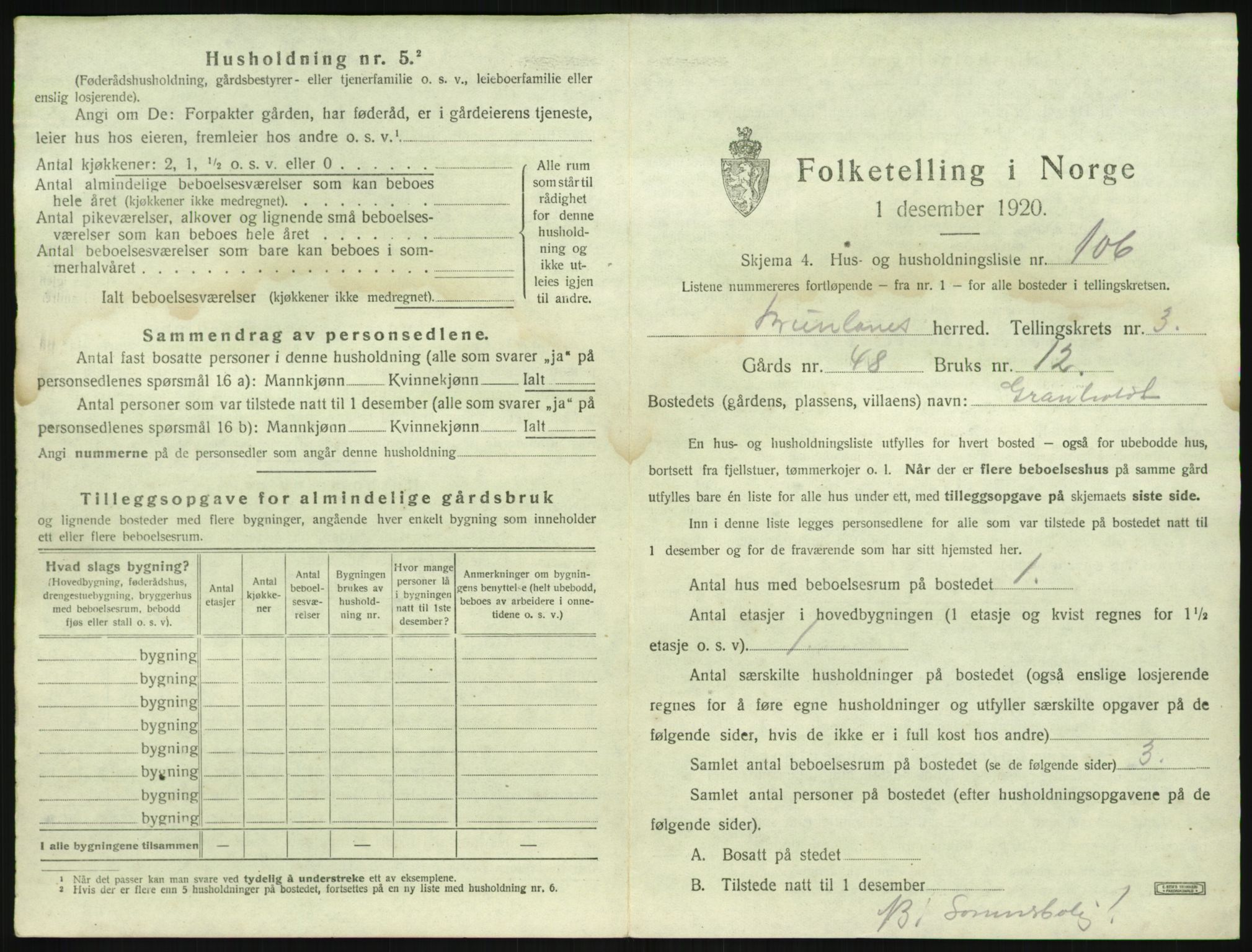 SAKO, 1920 census for Brunlanes, 1920, p. 715