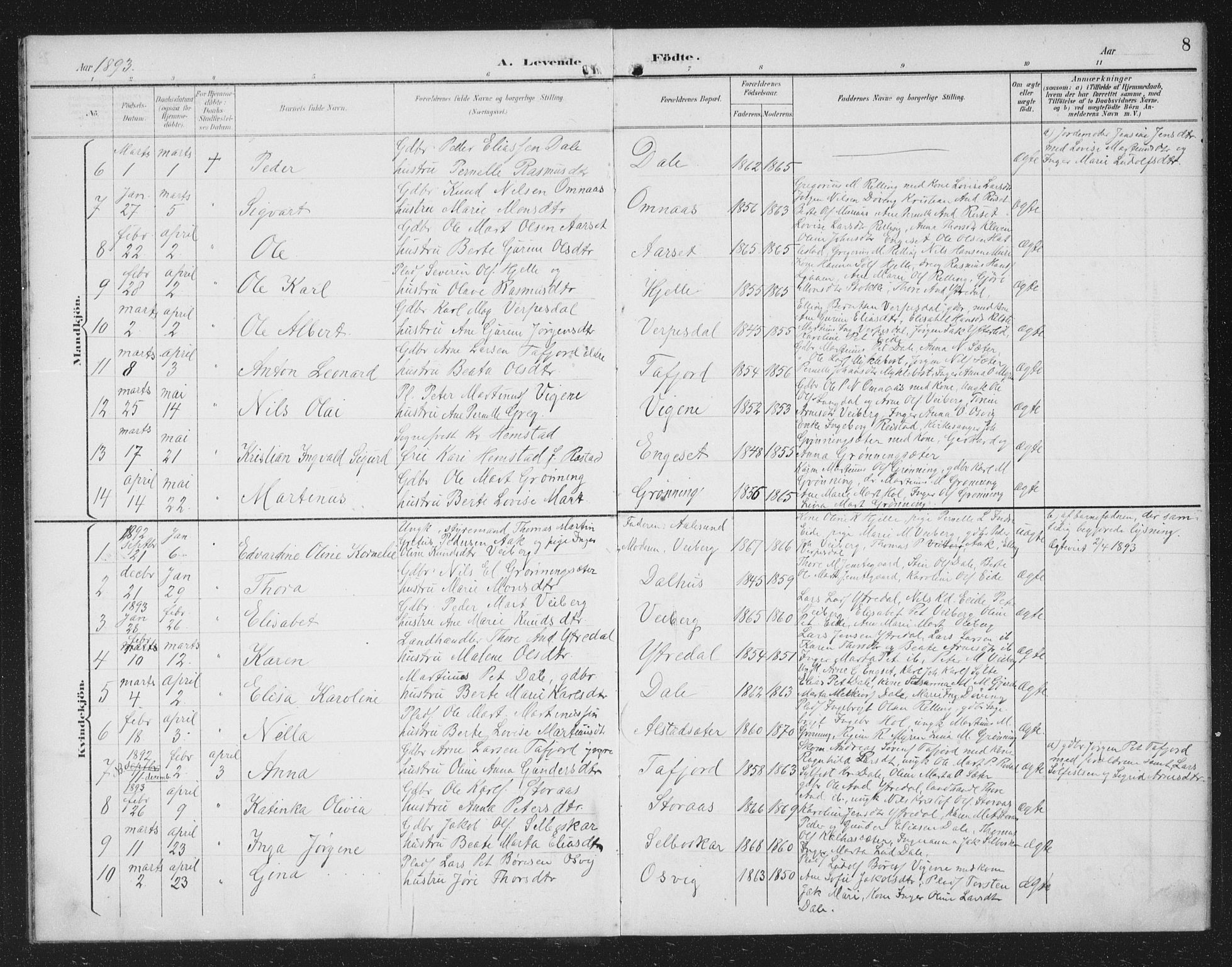 Ministerialprotokoller, klokkerbøker og fødselsregistre - Møre og Romsdal, SAT/A-1454/519/L0264: Parish register (copy) no. 519C05, 1892-1910, p. 8