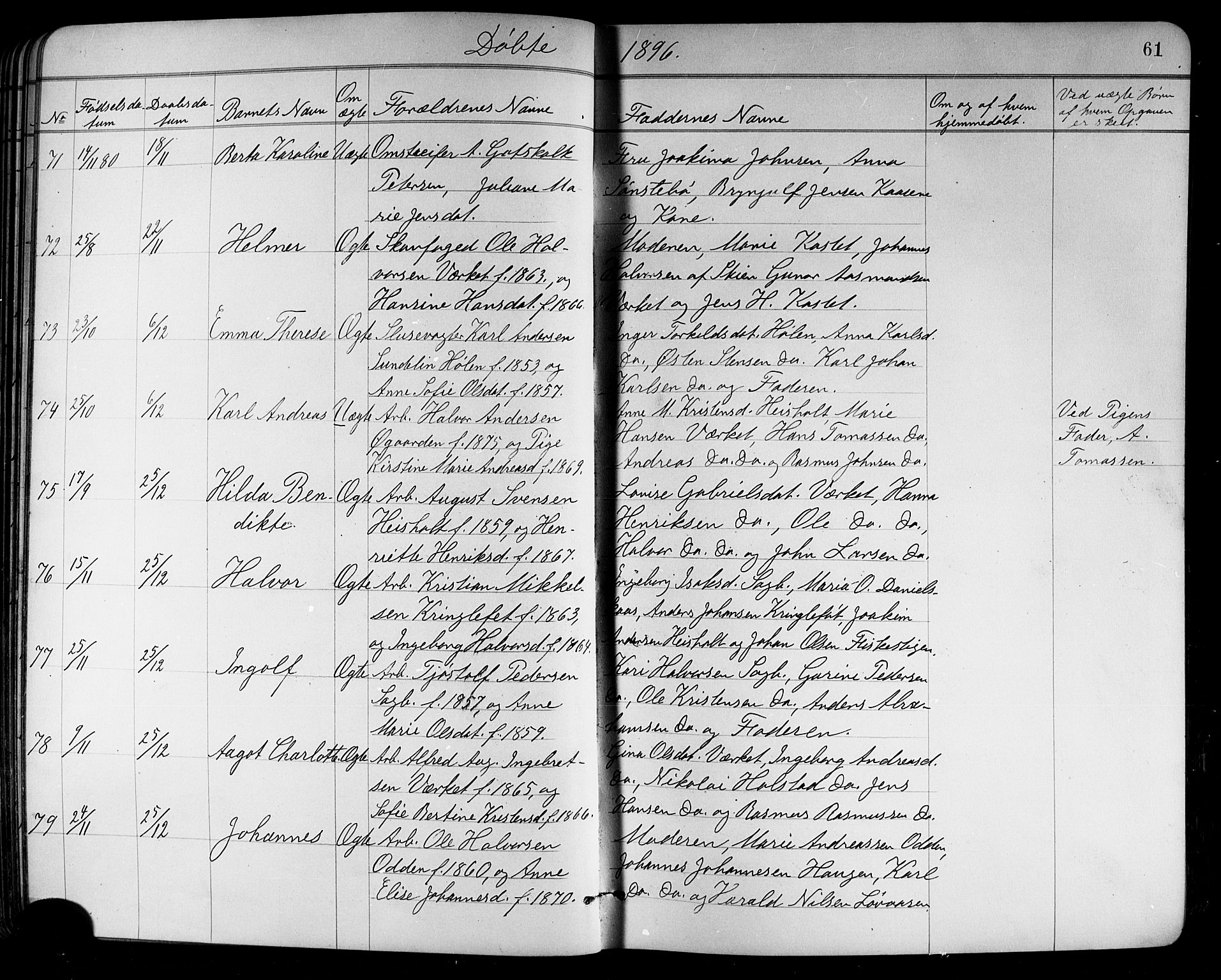 Holla kirkebøker, AV/SAKO-A-272/G/Ga/L0005: Parish register (copy) no. I 5, 1891-1917, p. 61