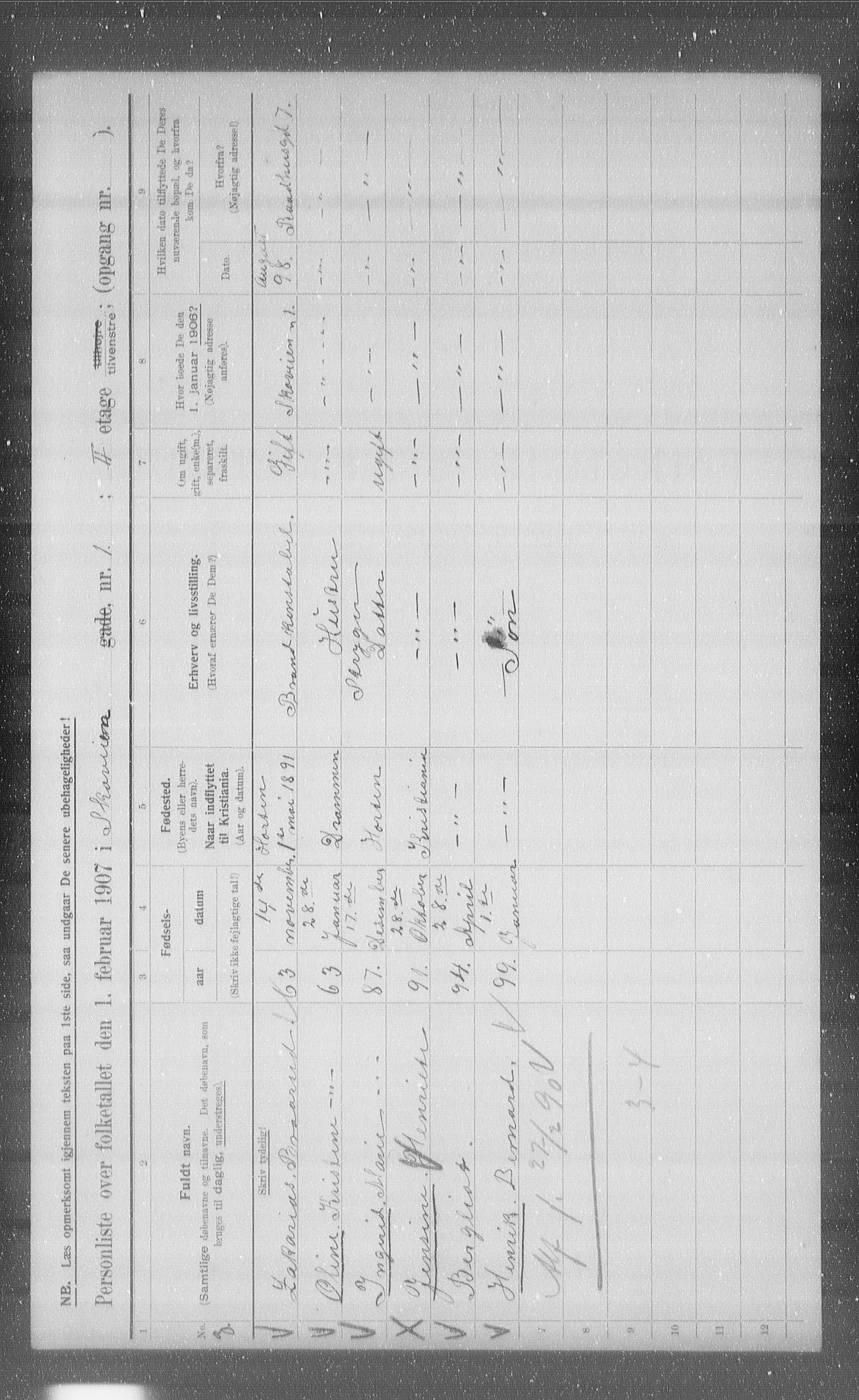 OBA, Municipal Census 1907 for Kristiania, 1907, p. 49211