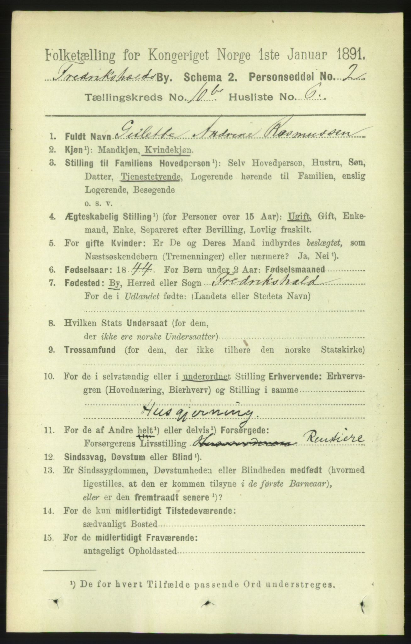 RA, 1891 census for 0101 Fredrikshald, 1891, p. 7408