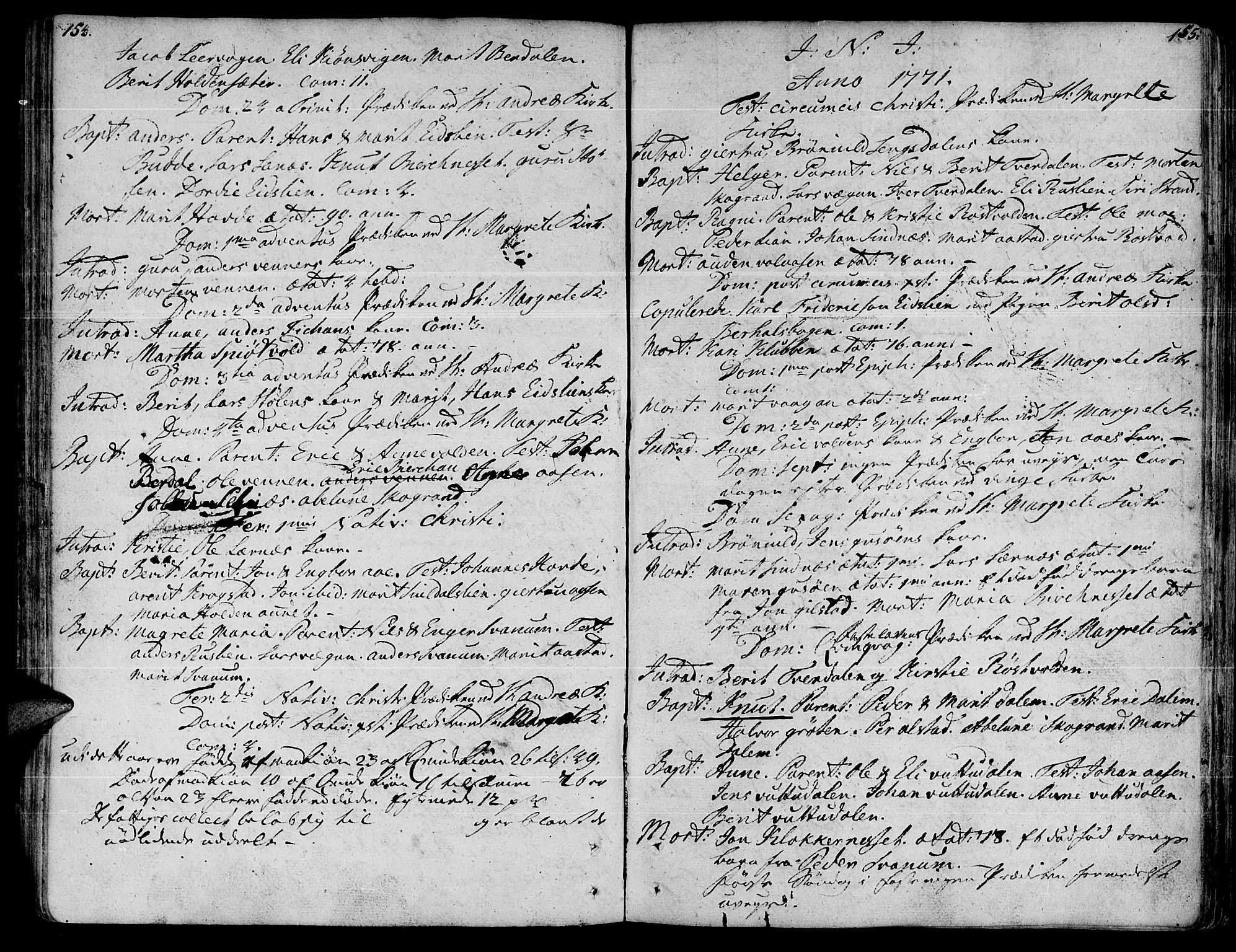 Ministerialprotokoller, klokkerbøker og fødselsregistre - Sør-Trøndelag, SAT/A-1456/630/L0489: Parish register (official) no. 630A02, 1757-1794, p. 154-155