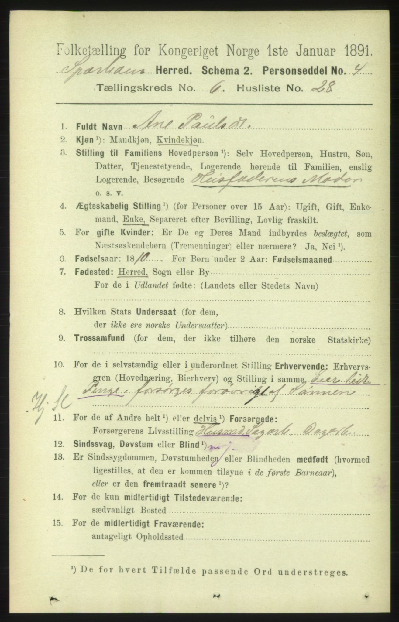 RA, 1891 census for 1731 Sparbu, 1891, p. 2328