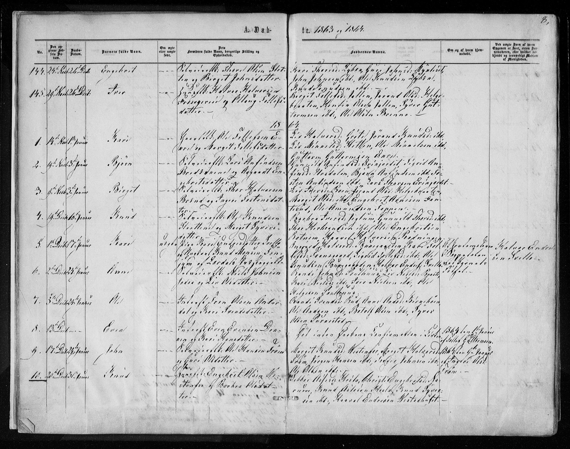 Gol kirkebøker, AV/SAKO-A-226/F/Fa/L0003: Parish register (official) no. I 3, 1863-1875, p. 8