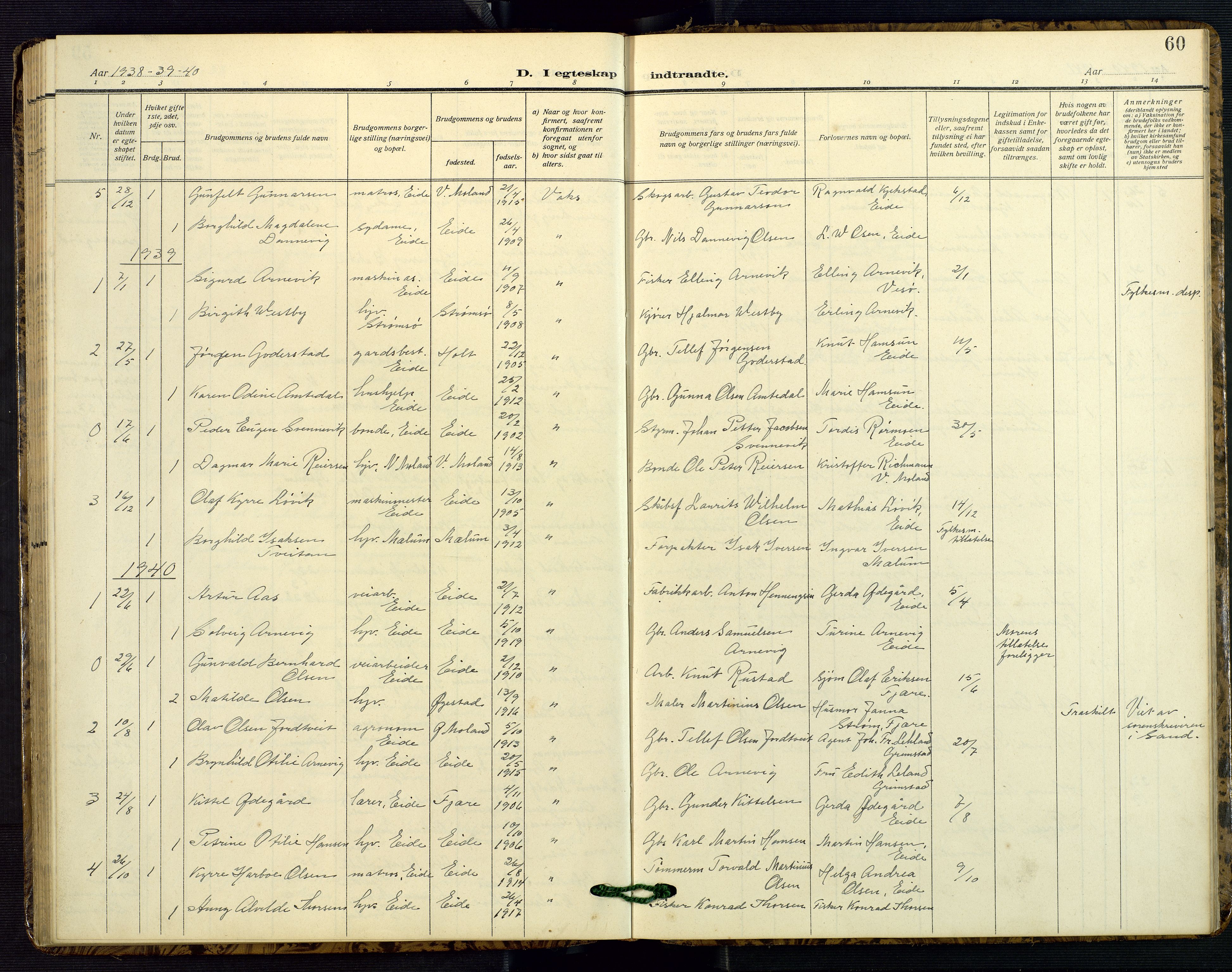 Hommedal sokneprestkontor, SAK/1111-0023/F/Fb/Fba/L0005: Parish register (copy) no. B 5, 1909-1957, p. 60