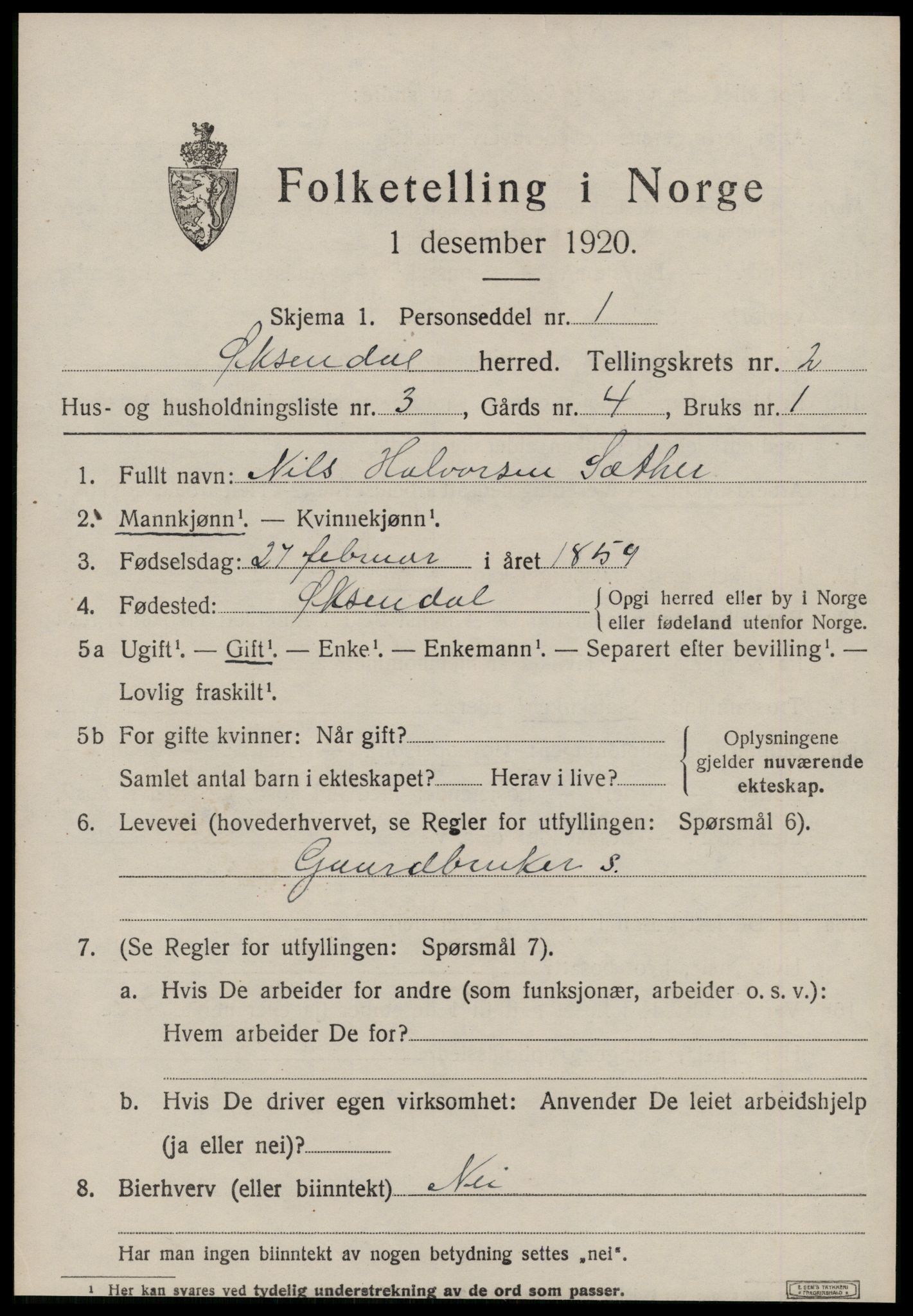 SAT, 1920 census for Øksendal, 1920, p. 697