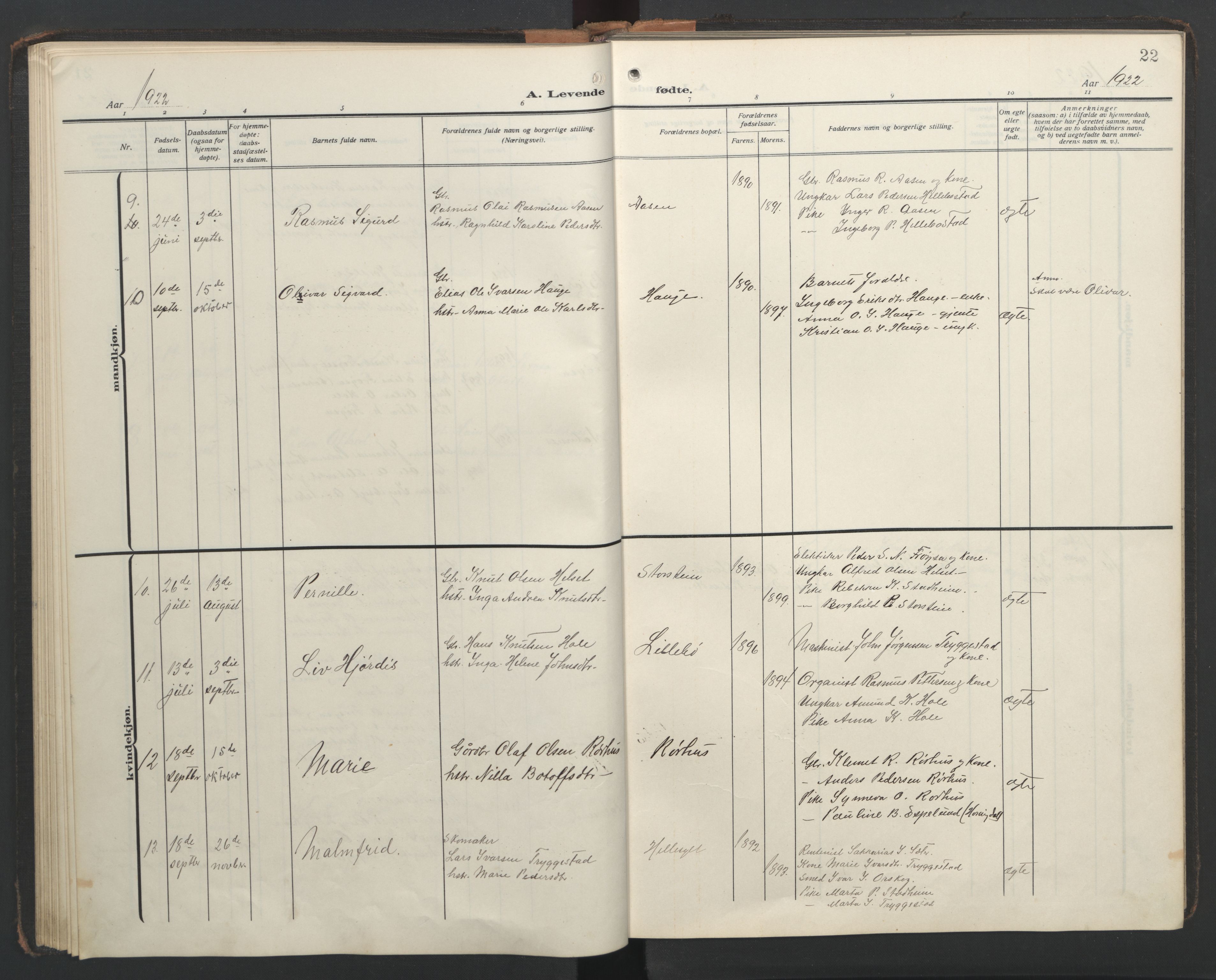 Ministerialprotokoller, klokkerbøker og fødselsregistre - Møre og Romsdal, AV/SAT-A-1454/517/L0232: Parish register (copy) no. 517C05, 1910-1946, p. 22