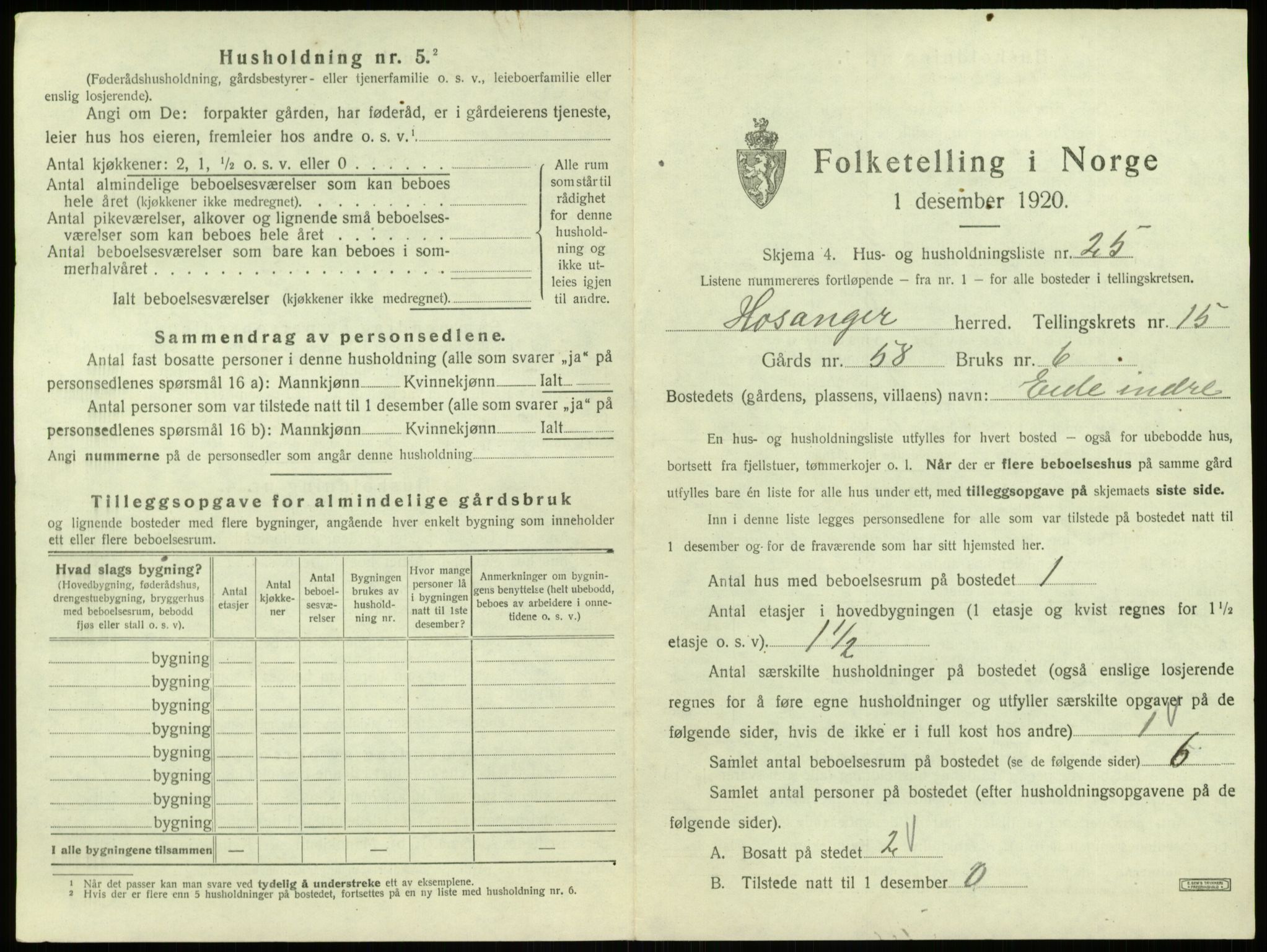 SAB, 1920 census for Hosanger, 1920, p. 819