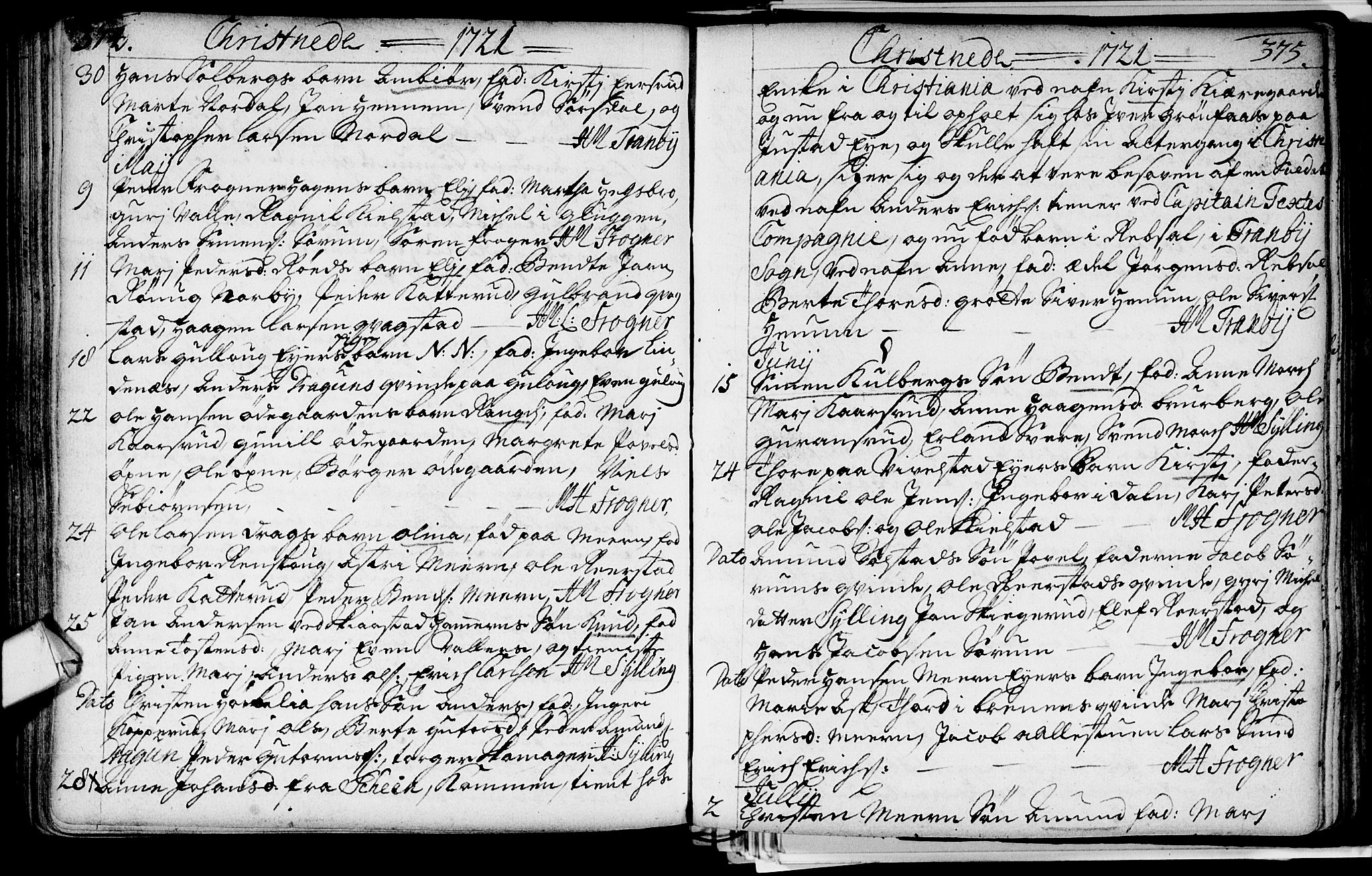 Lier kirkebøker, AV/SAKO-A-230/F/Fa/L0002: Parish register (official) no. I 2, 1701-1726, p. 374-375