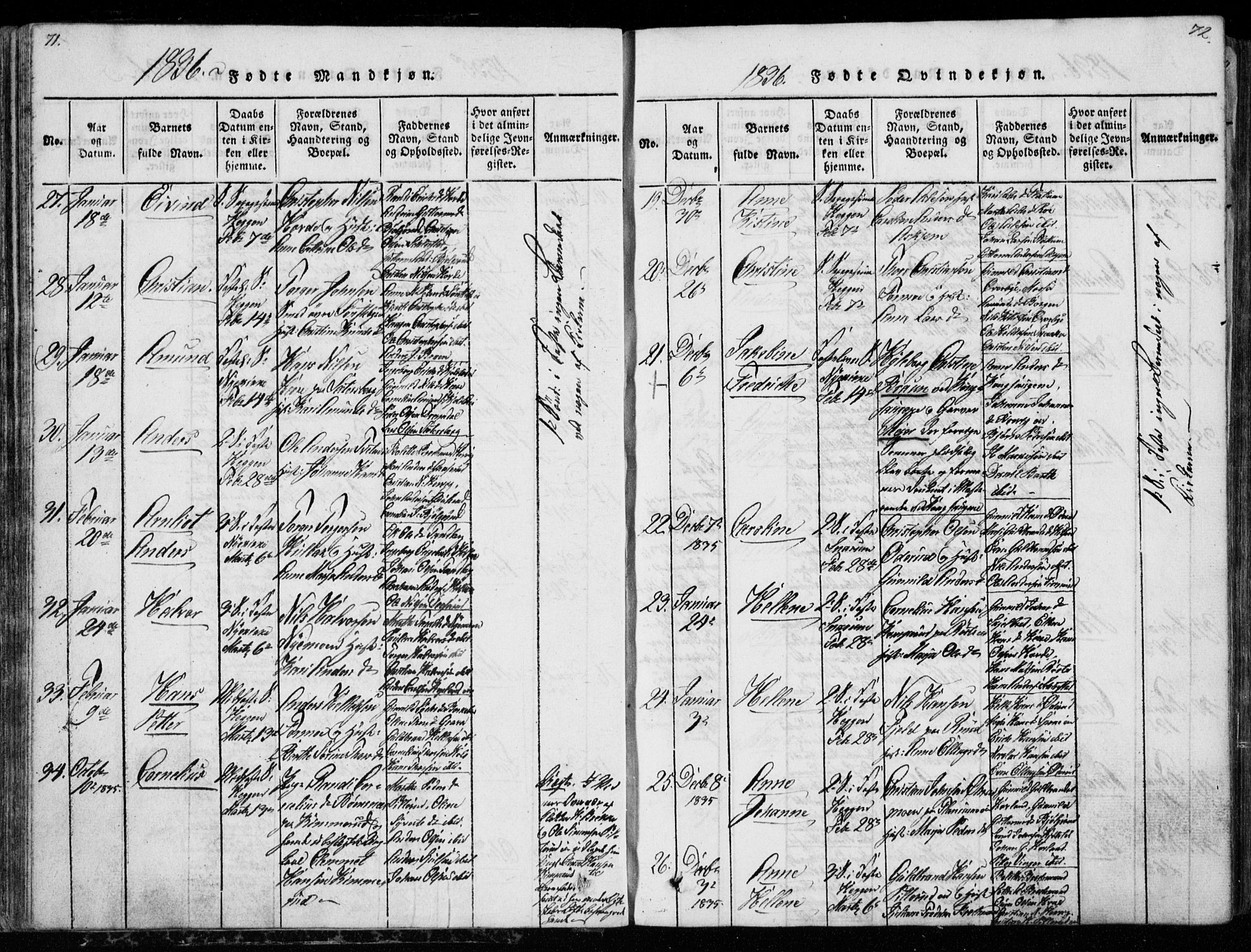 Modum kirkebøker, SAKO/A-234/G/Ga/L0003: Parish register (copy) no. I 3, 1832-1842, p. 71-72