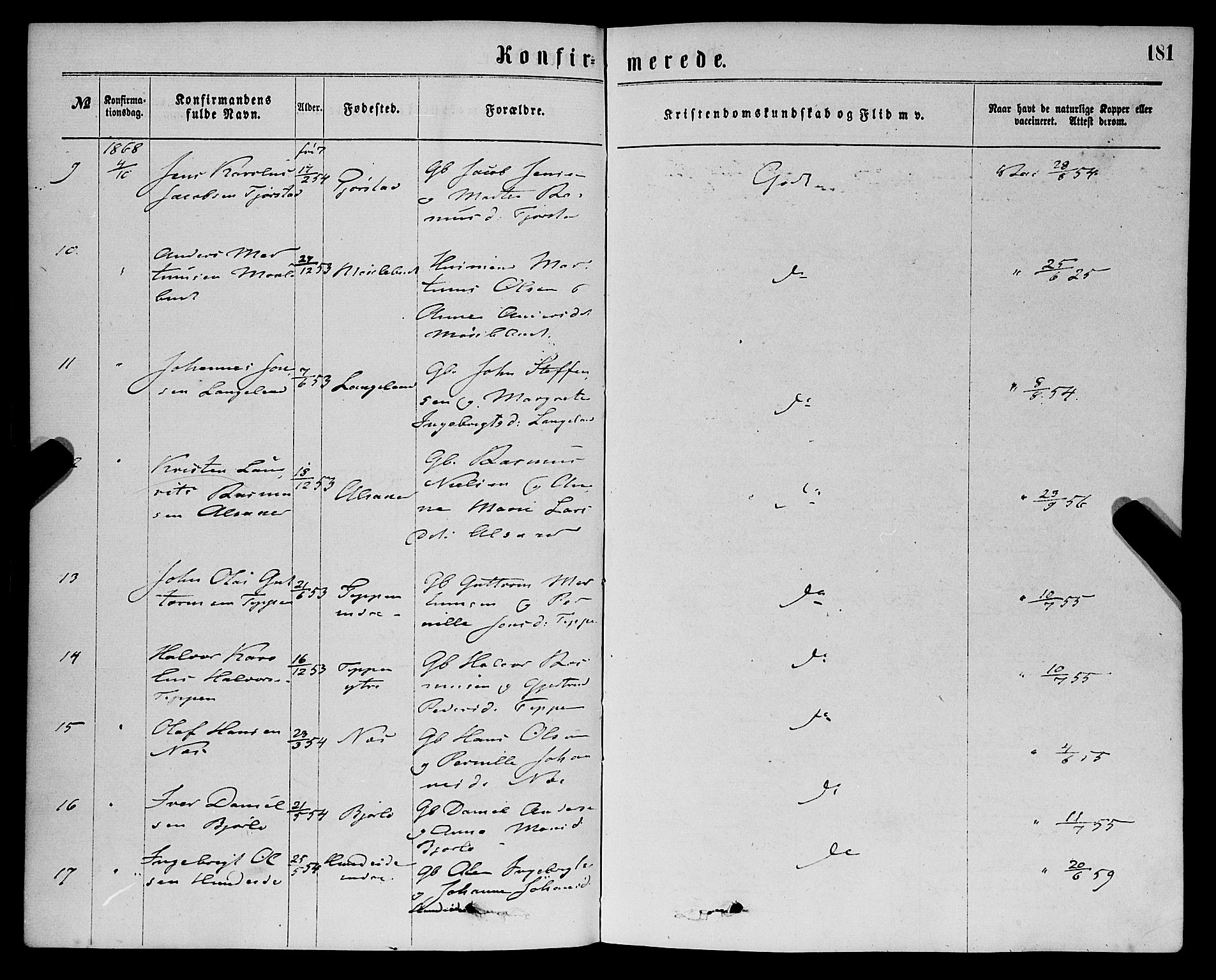 Eid sokneprestembete, AV/SAB-A-82301/H/Haa/Haaa/L0010: Parish register (official) no. A 10, 1867-1878, p. 181