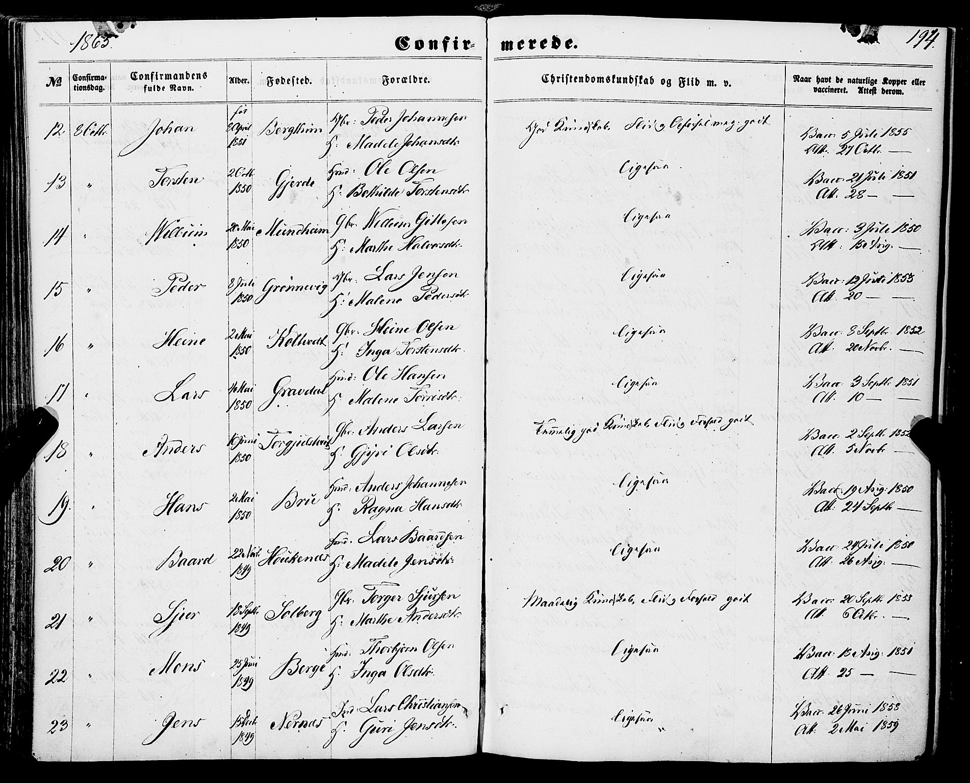 Strandebarm sokneprestembete, AV/SAB-A-78401/H/Haa: Parish register (official) no. A 8, 1858-1872, p. 194