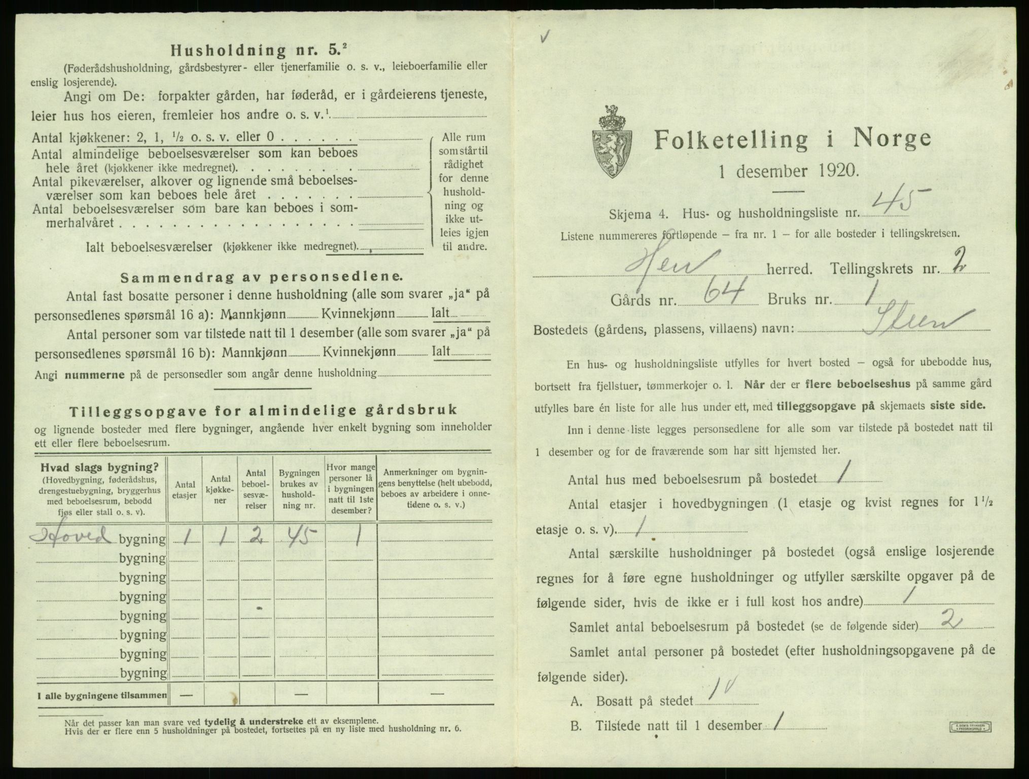 SAT, 1920 census for Hen, 1920, p. 208