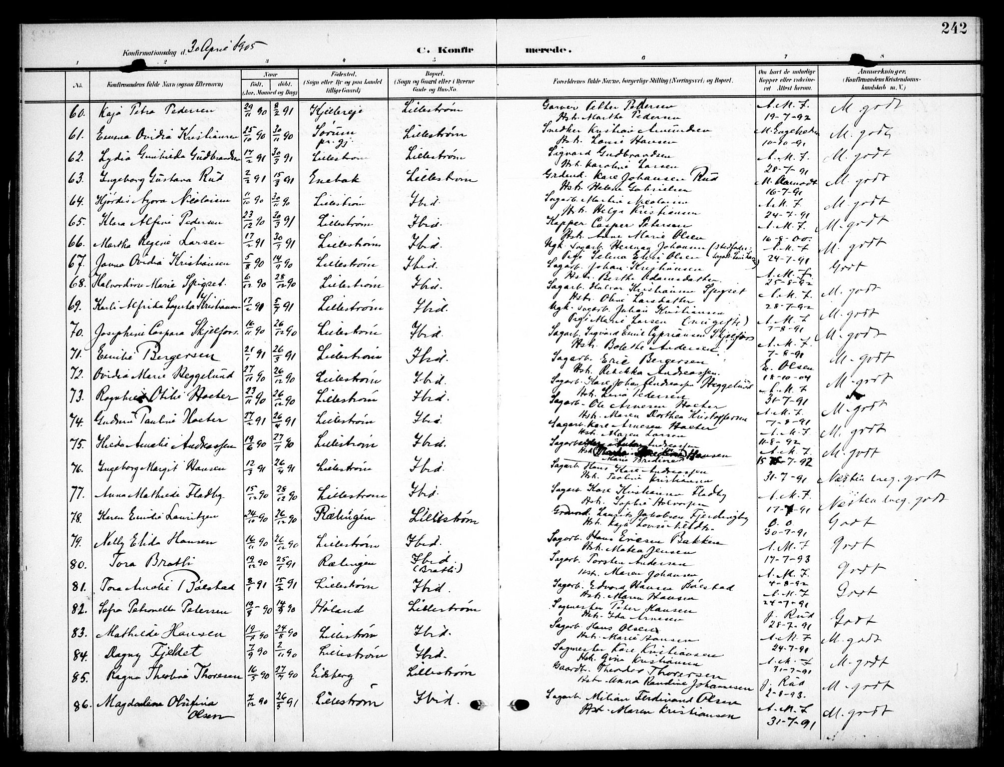 Skedsmo prestekontor Kirkebøker, AV/SAO-A-10033a/F/Fa/L0015: Parish register (official) no. I 15, 1902-1917, p. 242