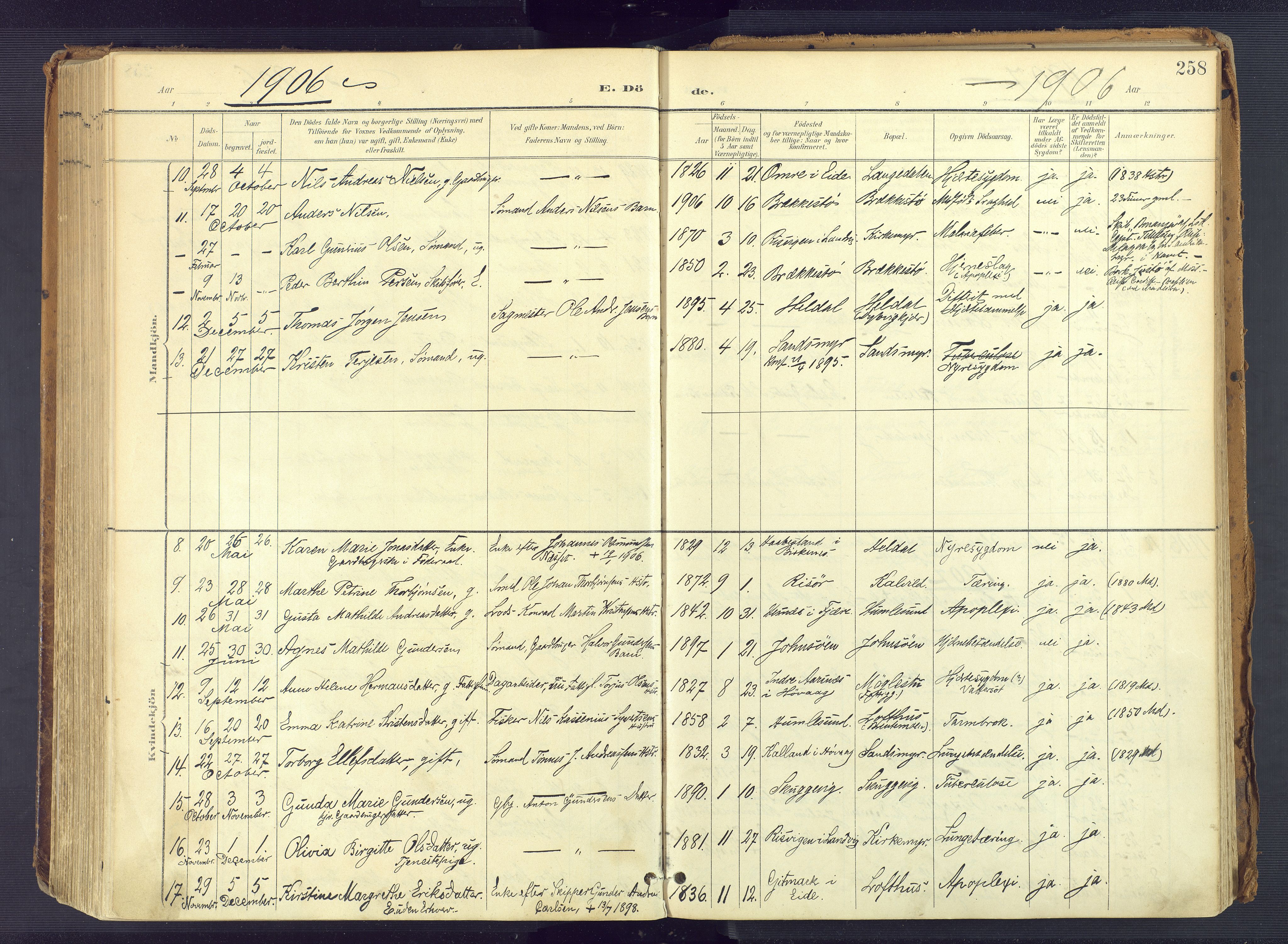 Vestre Moland sokneprestkontor, SAK/1111-0046/F/Fa/Fab/L0010: Parish register (official) no. A 10, 1900-1926, p. 258