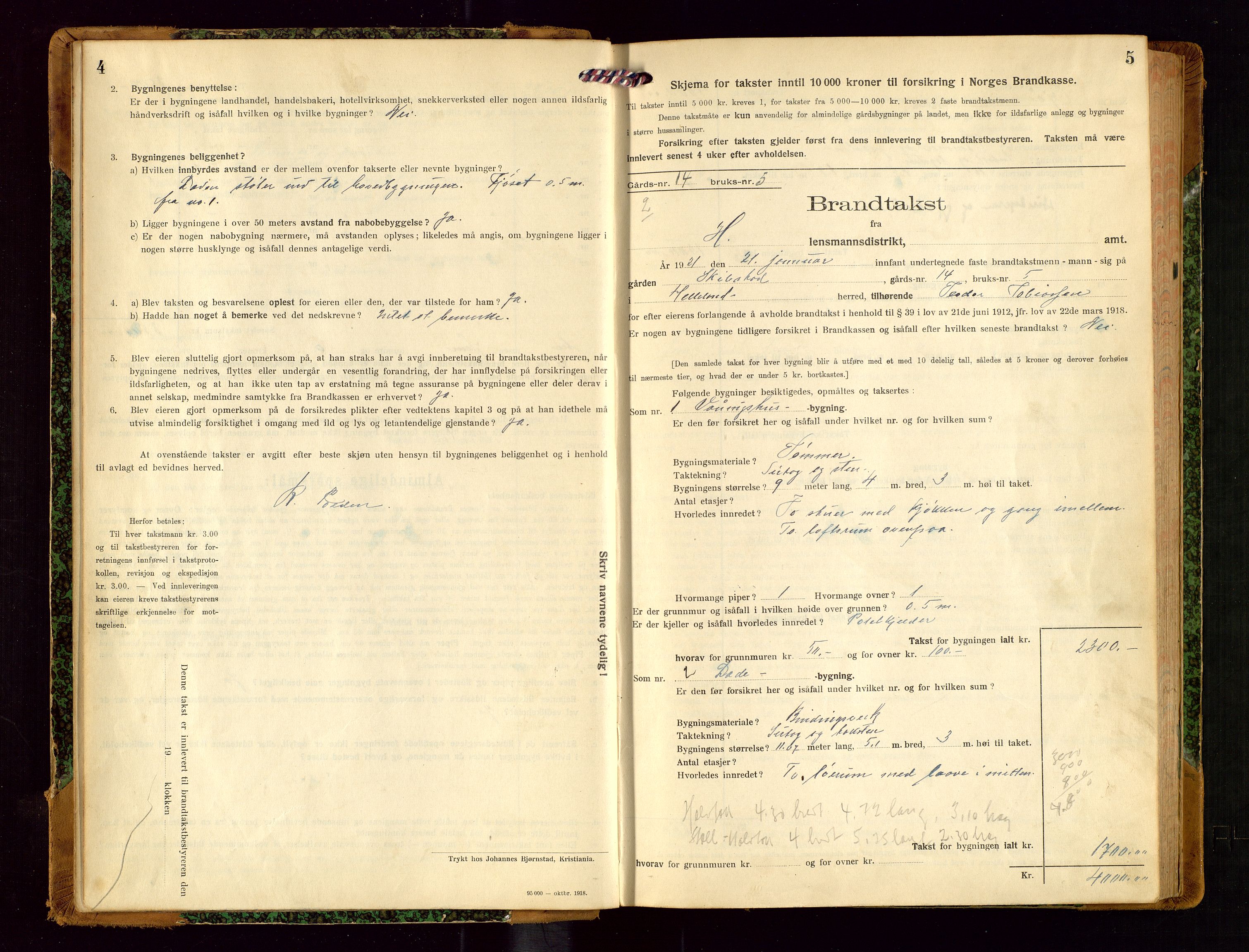 Helleland lensmannskontor, AV/SAST-A-100209/Gob/L0002: "Brandtakstprotokoll", 1921-1930, p. 4-5