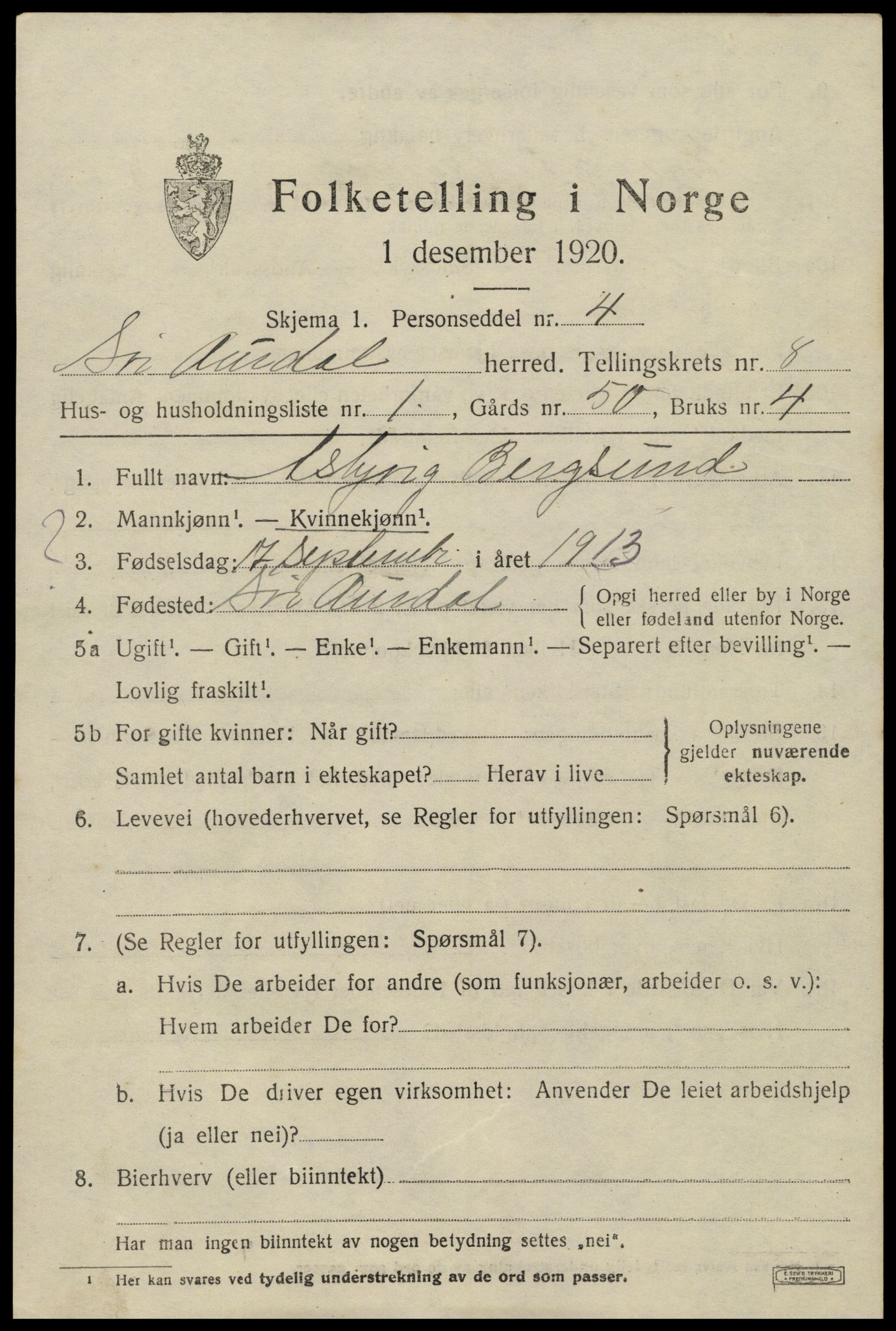 SAH, 1920 census for Sør-Aurdal, 1920, p. 4757