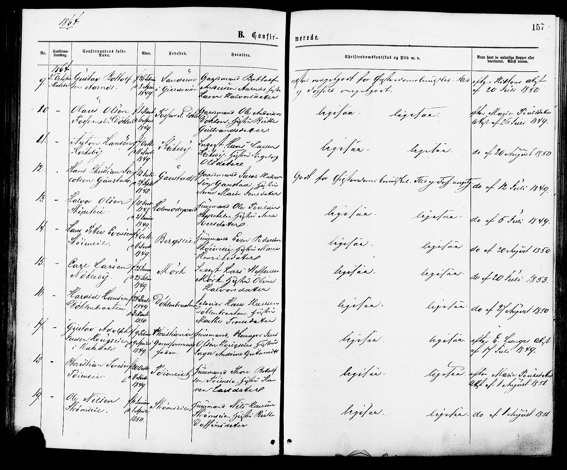 Nittedal prestekontor Kirkebøker, AV/SAO-A-10365a/F/Fa/L0006: Parish register (official) no. I 6, 1863-1878, p. 157