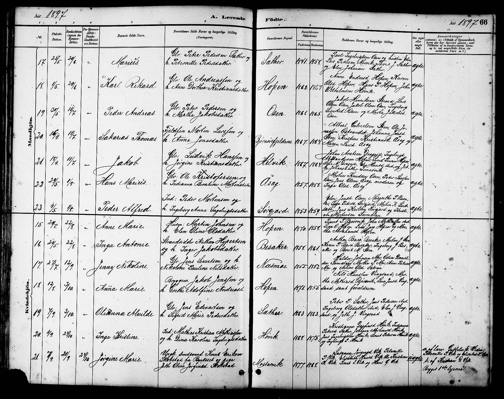 Ministerialprotokoller, klokkerbøker og fødselsregistre - Sør-Trøndelag, SAT/A-1456/658/L0726: Parish register (copy) no. 658C02, 1883-1908, p. 66