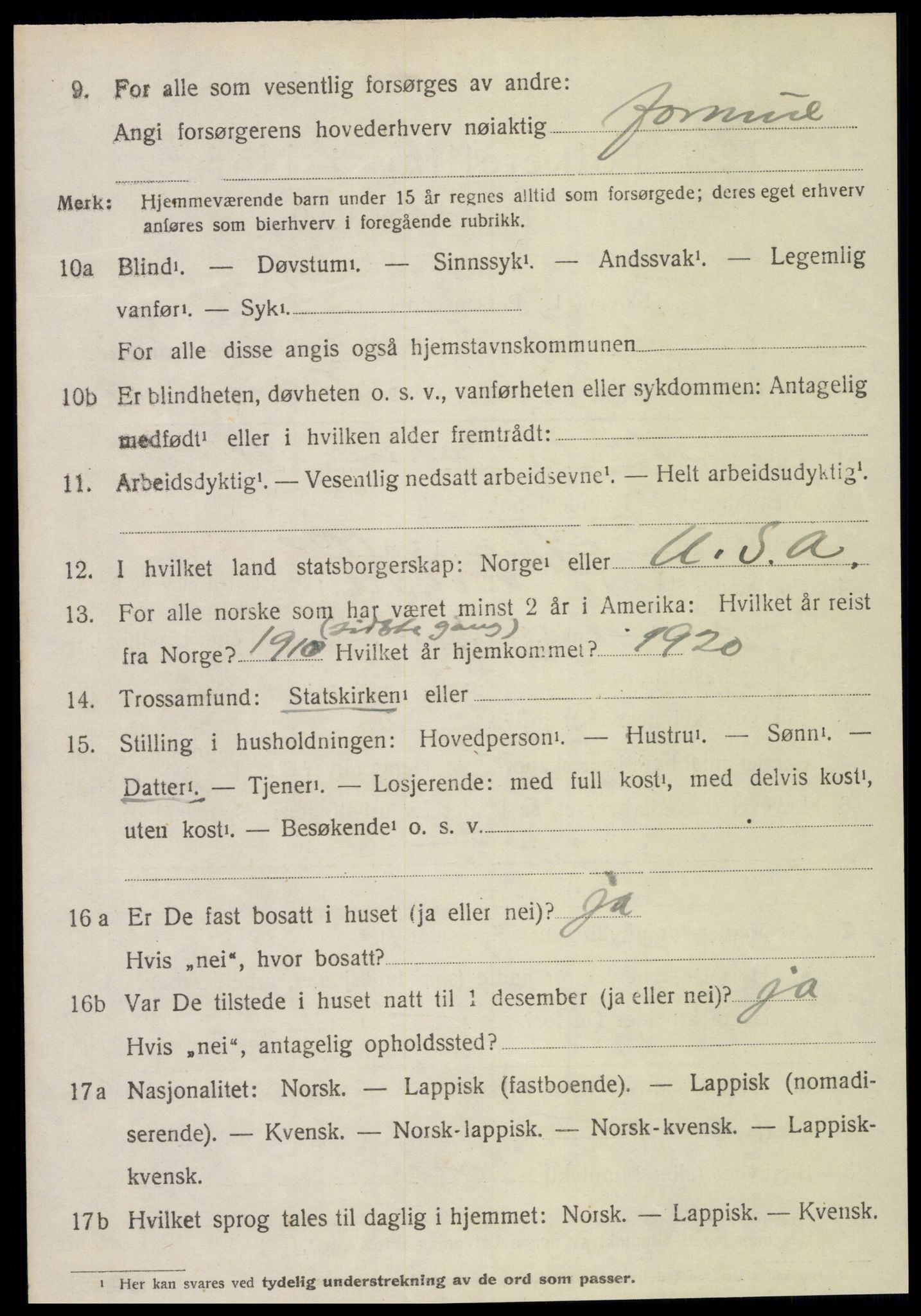 SAT, 1920 census for Kolvereid, 1920, p. 3554