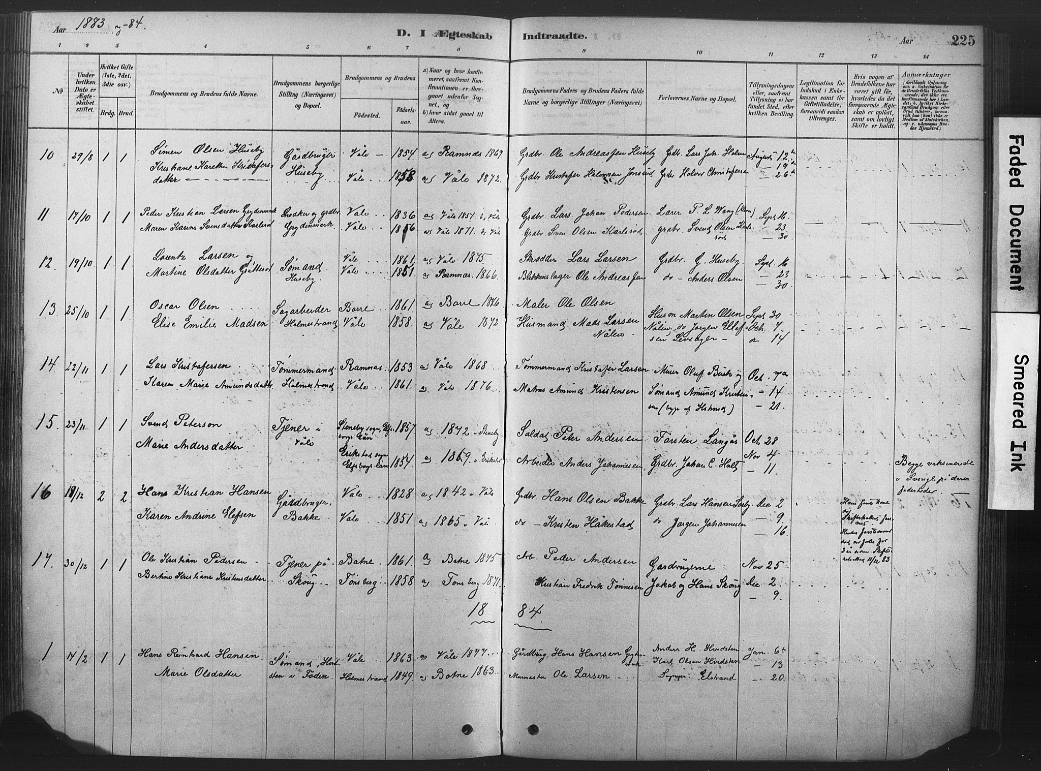 Våle kirkebøker, SAKO/A-334/F/Fa/L0011: Parish register (official) no. I 11, 1878-1906, p. 225